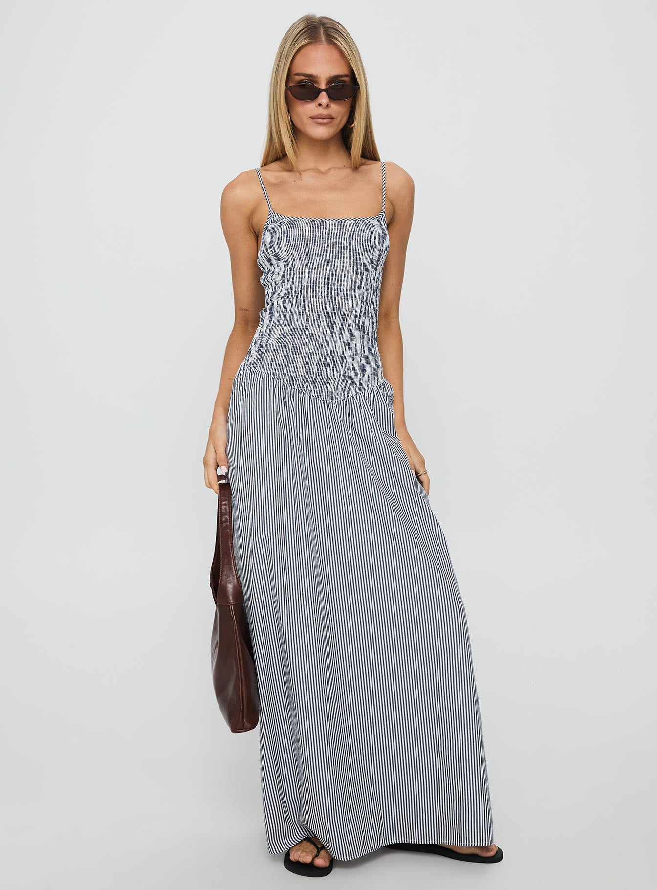 Alternative view of Kosie Shirred Maxi Dress Blue Stripe