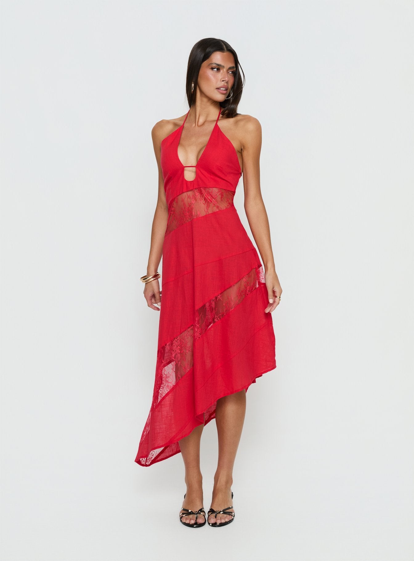 Alternative view of Down With Love Asymmetrical Midi Dress Red