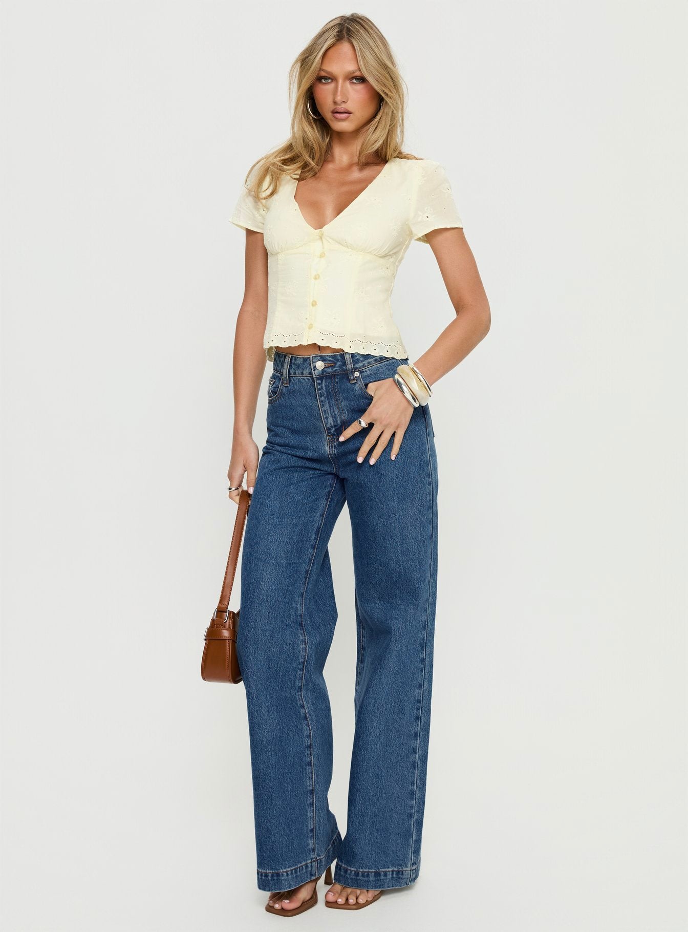 Alternative view of Goldie High Rise Wide Leg Jeans Mid Blue Wash