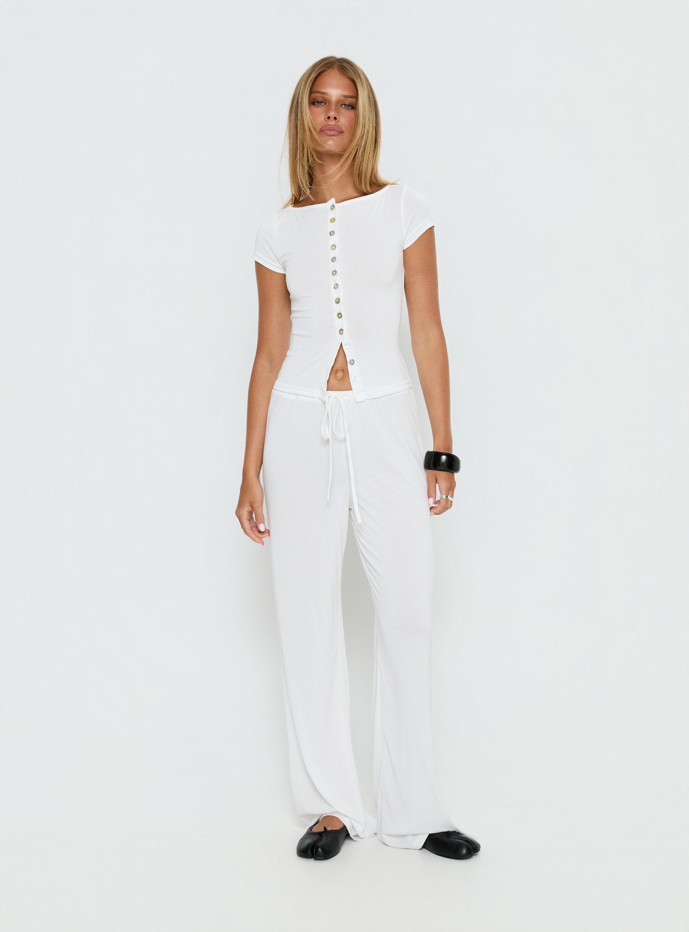 Angellina Jersey Button Down Top White - Image 3