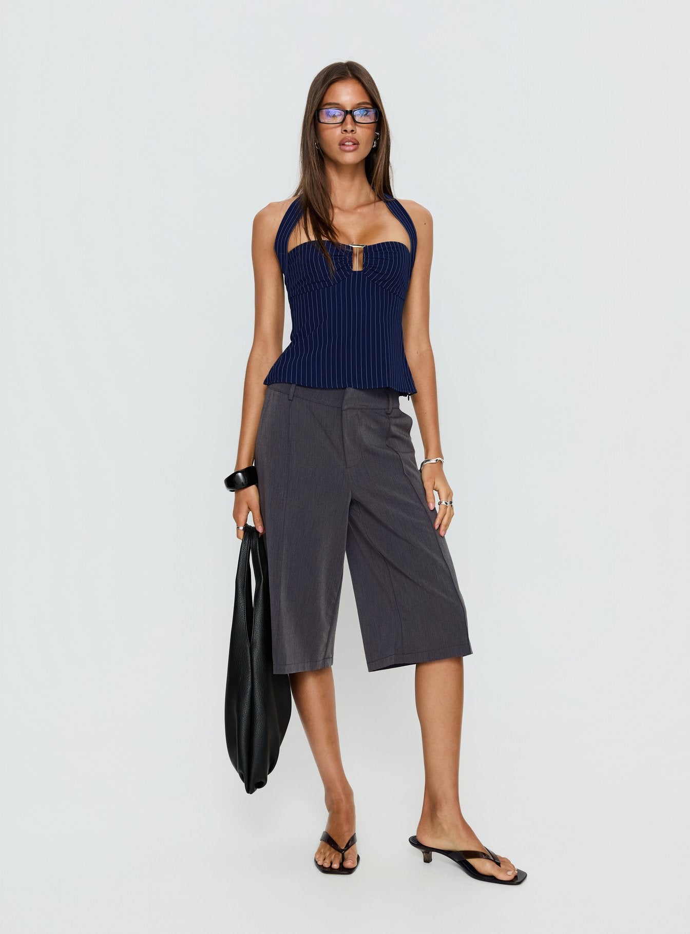 Alternative view of Isabetta Halter Top Navy Pinstripe
