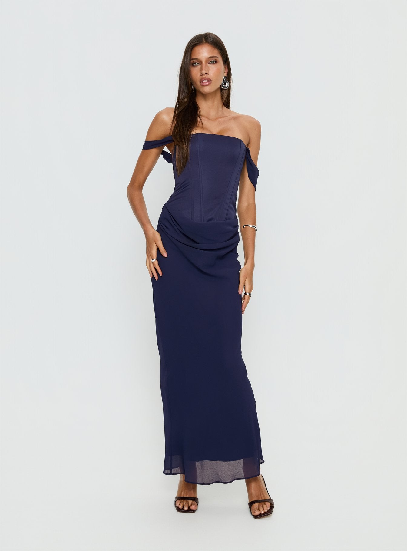 Joslyne Off Shoulder Corset Maxi Dress Navy - Image 3