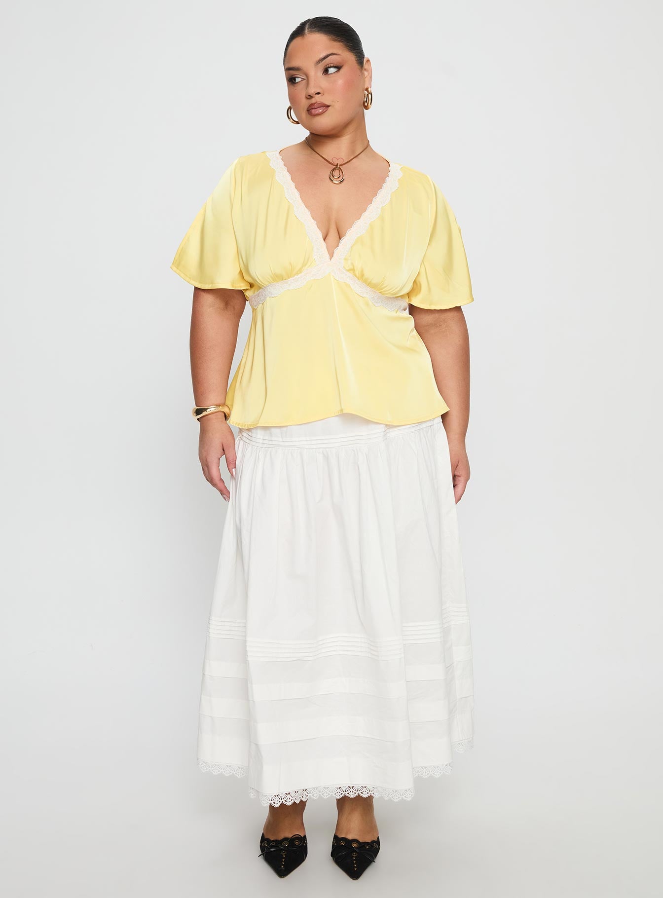 For The Summer Lace Trim Top Yellow Curve - Image 2