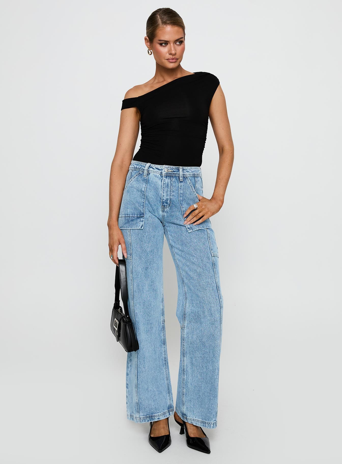Alternative view of Chad Cargo High Rise Wide Leg Jeans Mid Wash