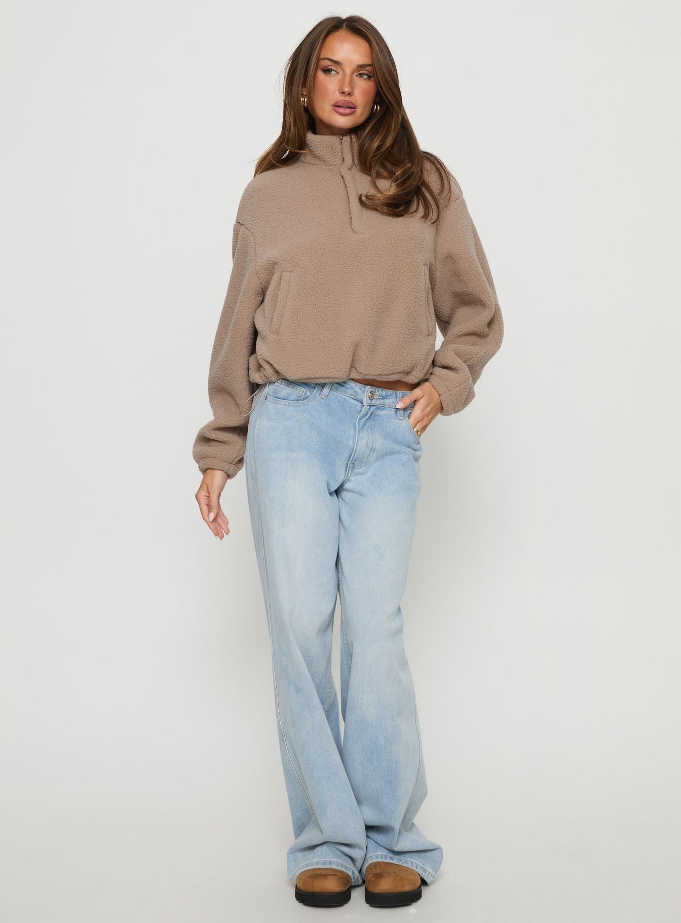 Alternative view of Icy Days Fleece Quarter Zip Jumper Light Brown