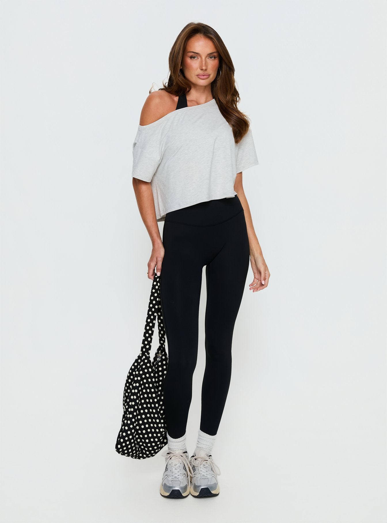 Alternative view of Bailea Off Shoulder Cropped Tee Grey Marle
