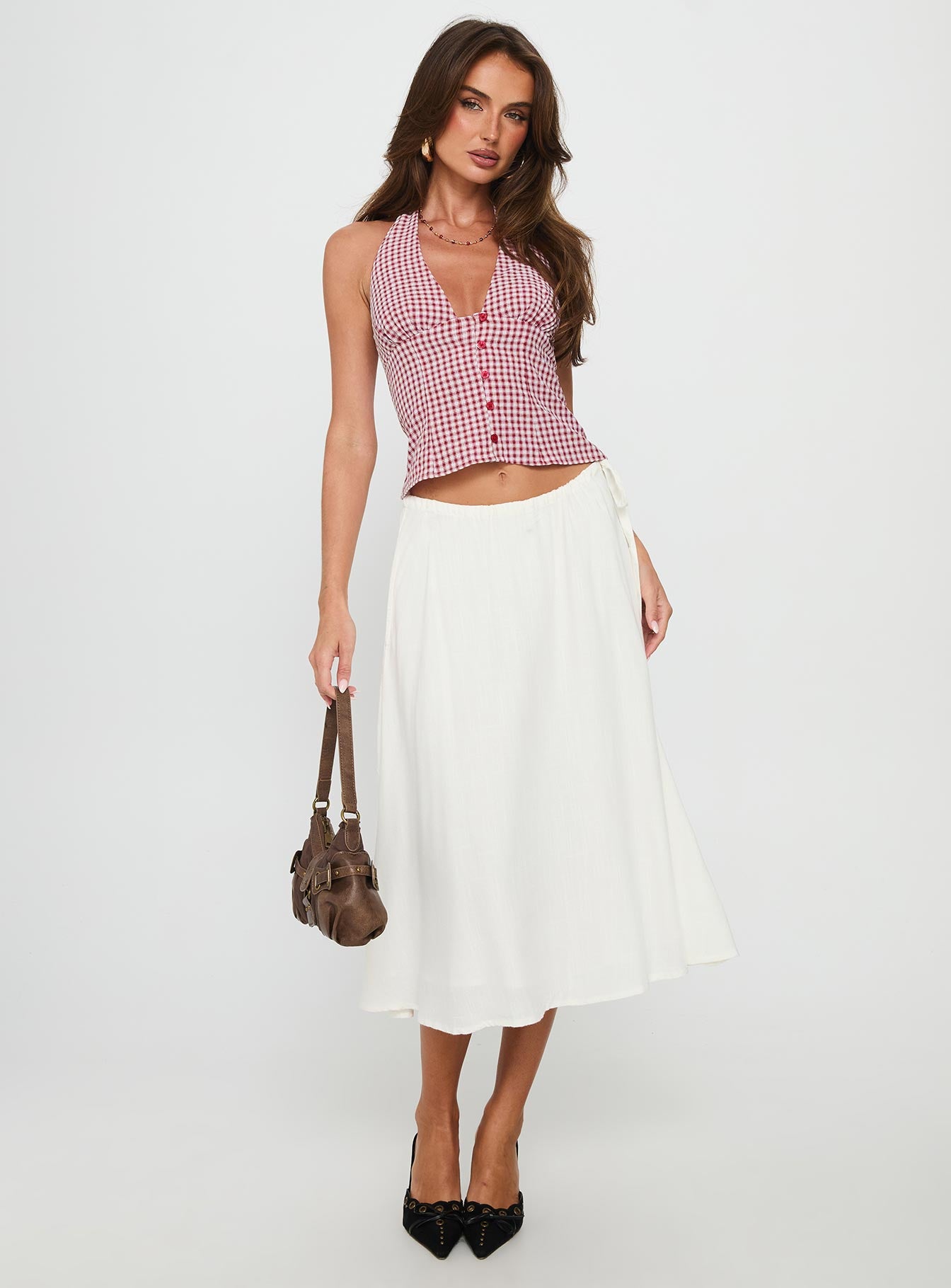 Alternative view of Isolda Halter Top Red Check