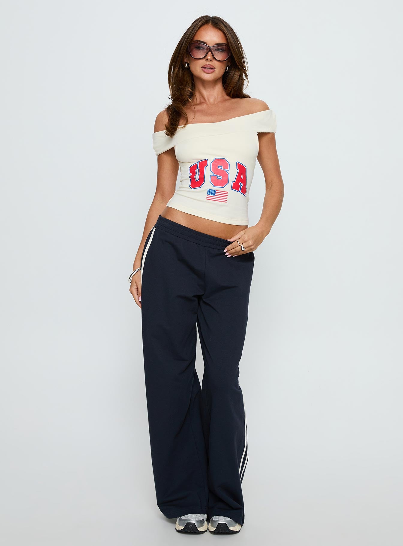 Alternative view of American Spirit Off The Shoulder Graphic Top Cream