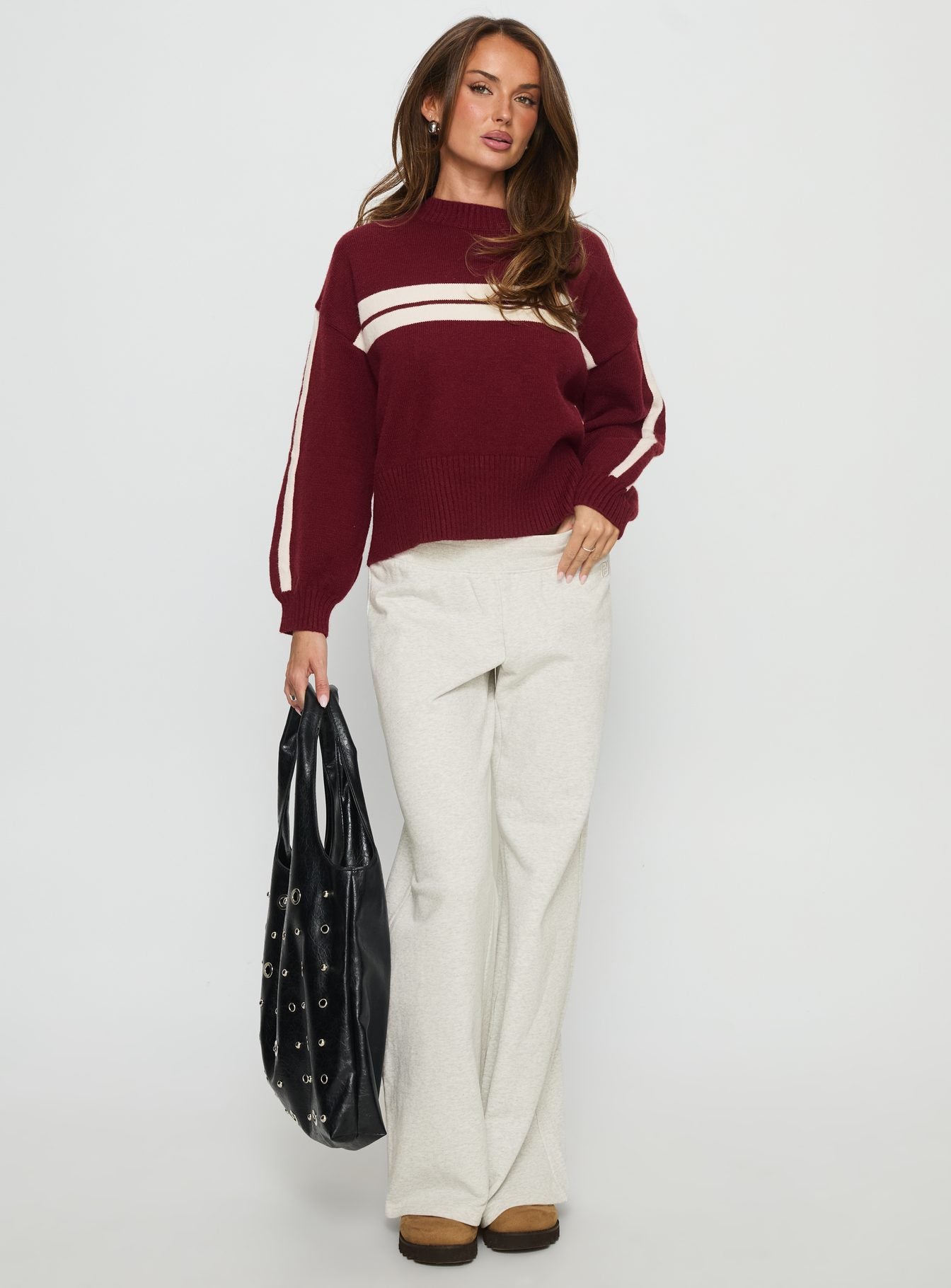 Alternative view of Catherin Crew Neck Knit Sweater Red / White