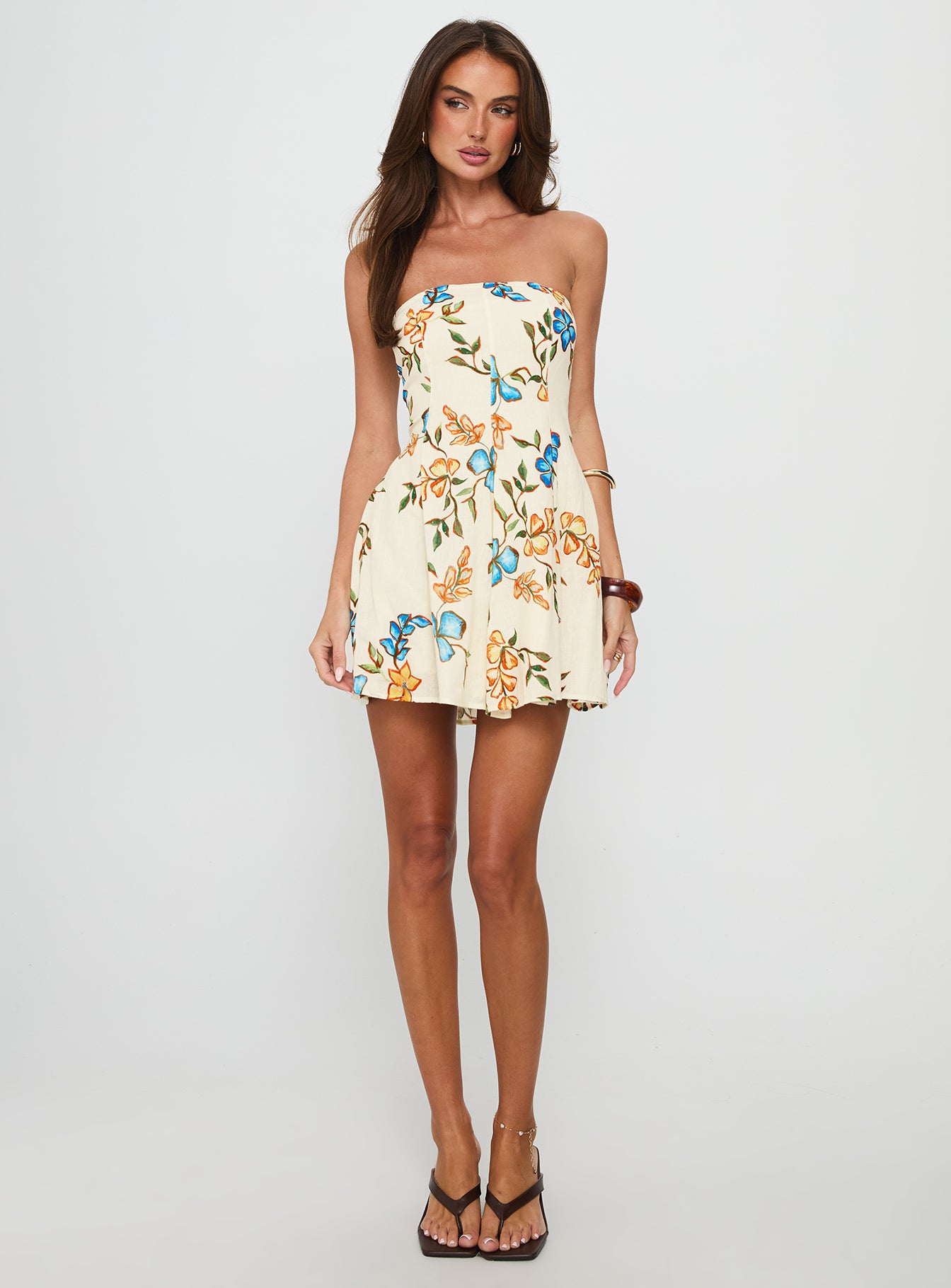 Doe Eyed Tie Back Strapless Mini Dress Multi - Image 2