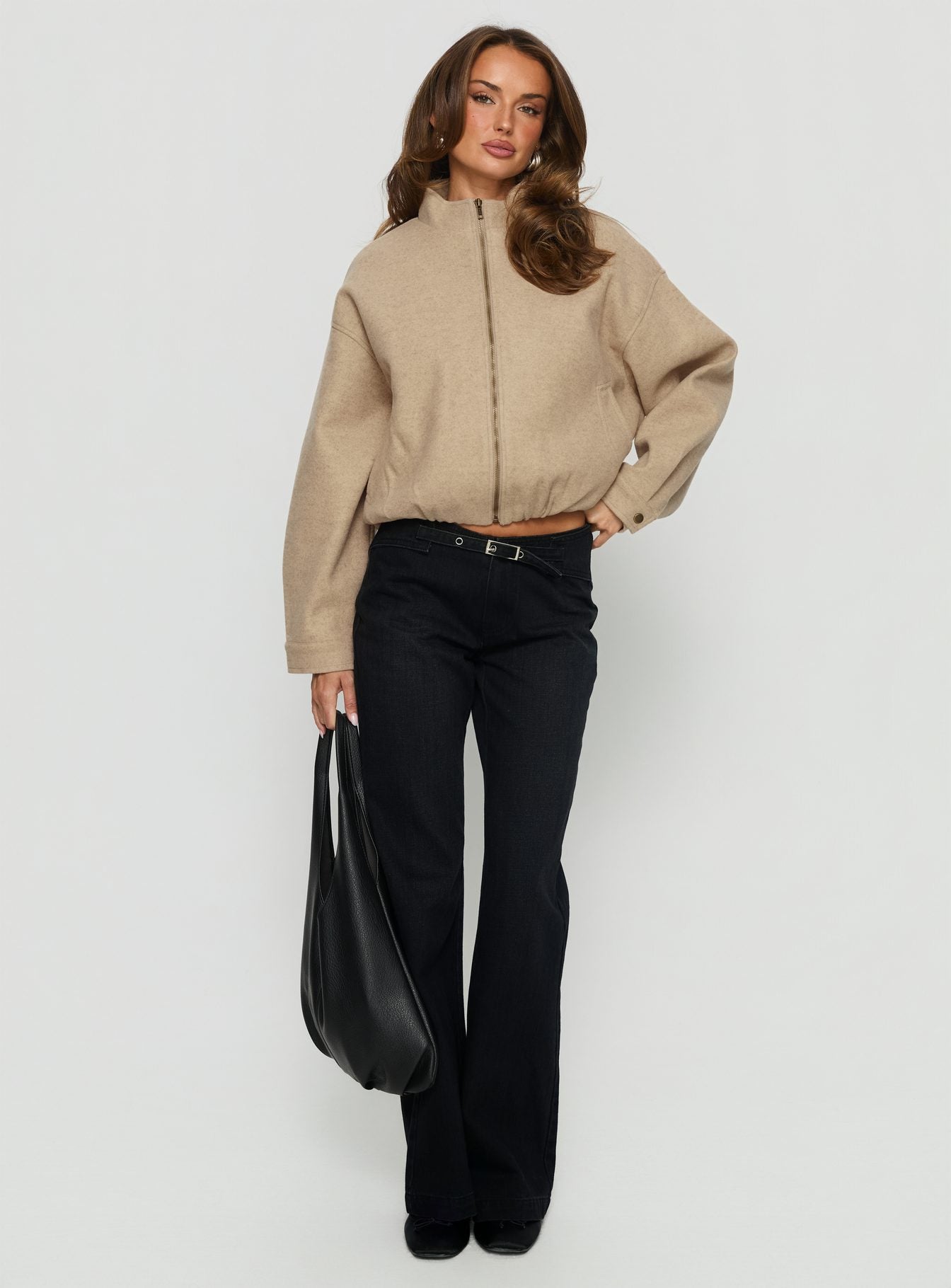 Alternative view of Chayden Cropped Faux Wool Bomber Jacket Beige