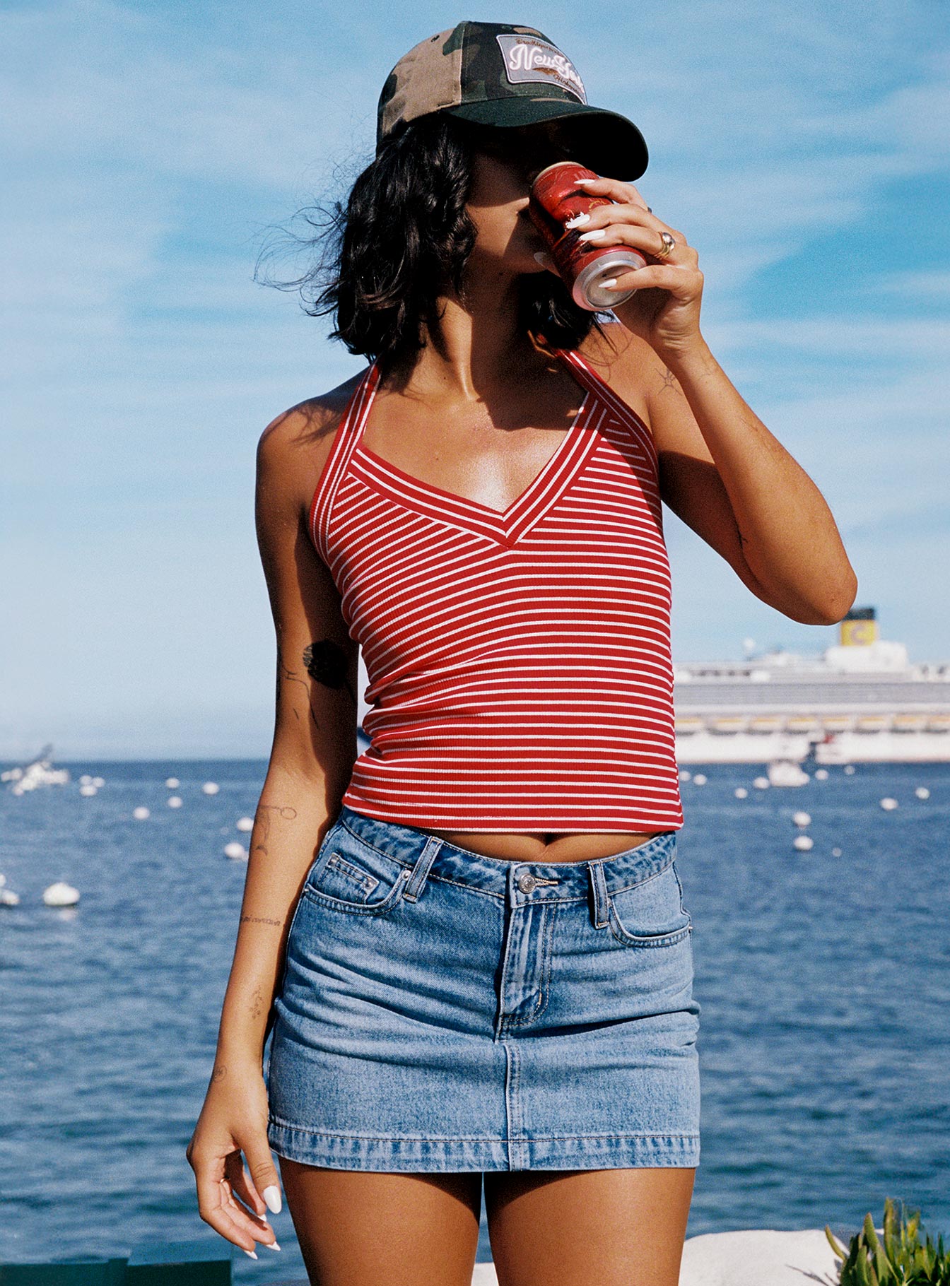 Alternative view of Chameleon Halter Top Red Stripe