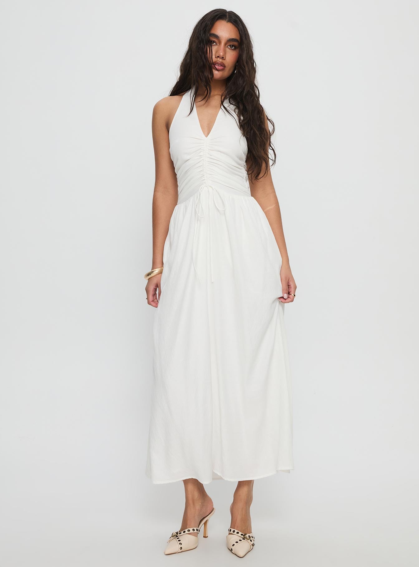 Jozefine Halter Ruched Maxi Dress White - Image 3