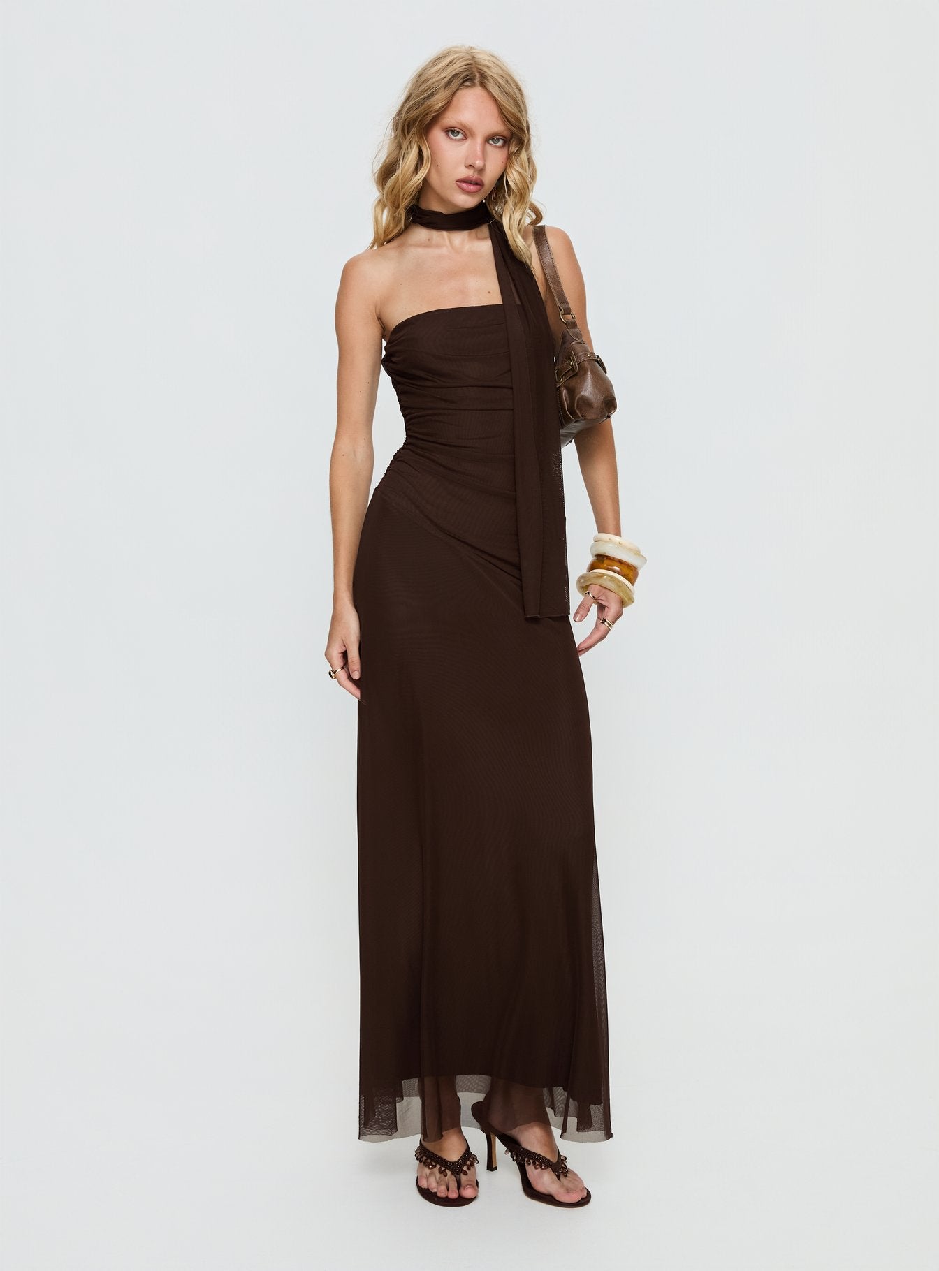 Alternative view of Ainslea Halter Scarf Maxi Dress Dark Brown