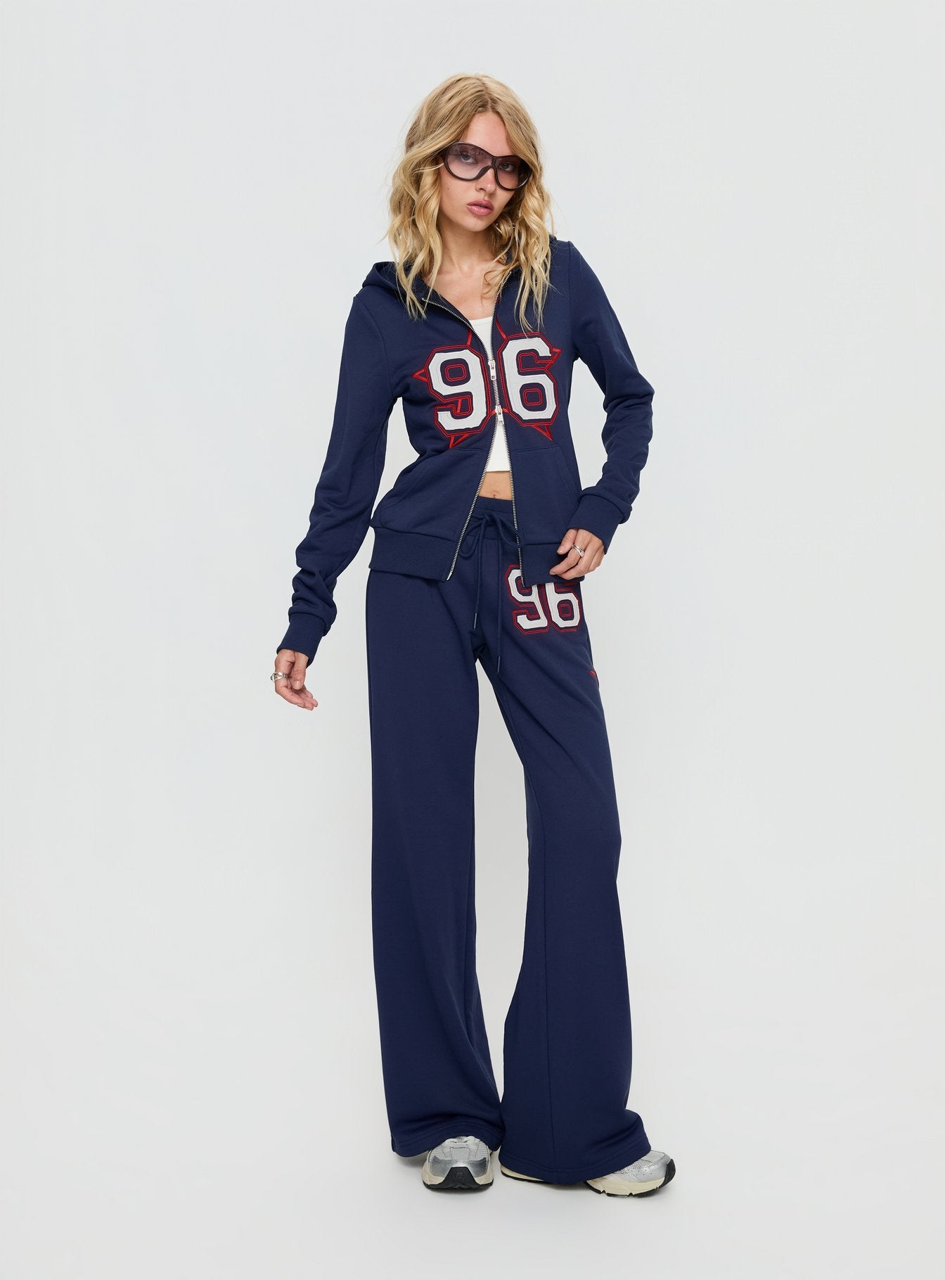 Kari Distressed Zip Through Top Navy Multi - Image 3