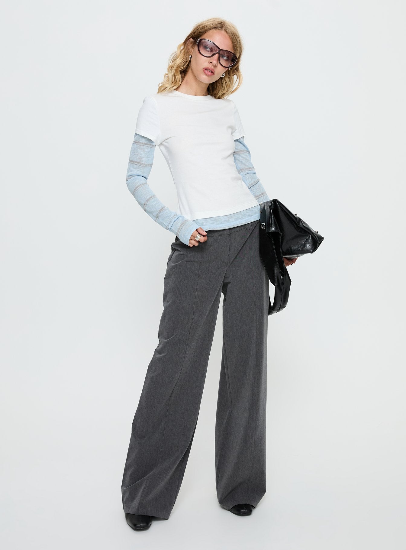 Caisey Layered Long Sleeve Top White / Blue Stripe - Image 3