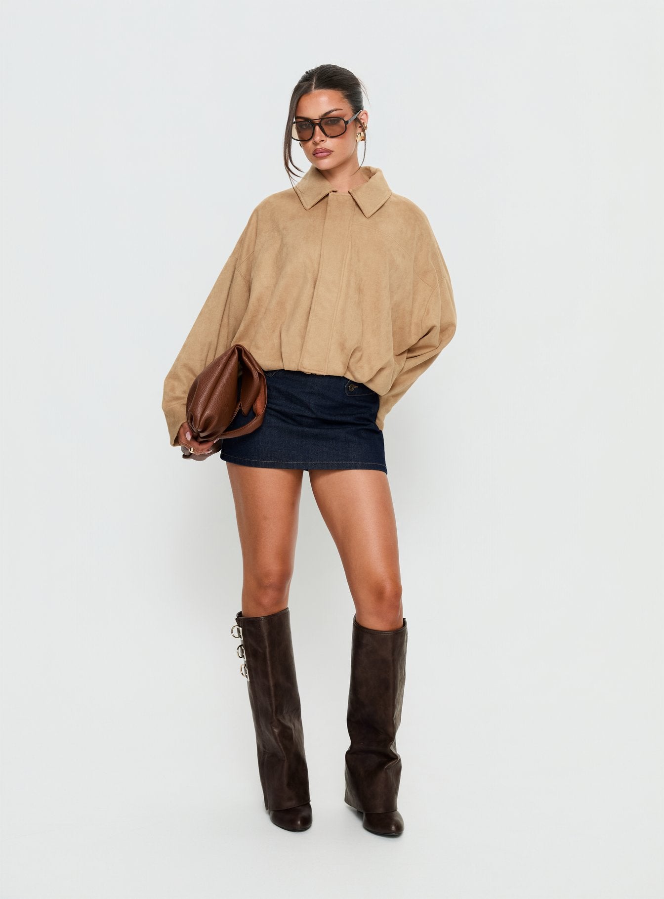 Alternative view of Enlightened Faux Suede Bomber Jacket Beige