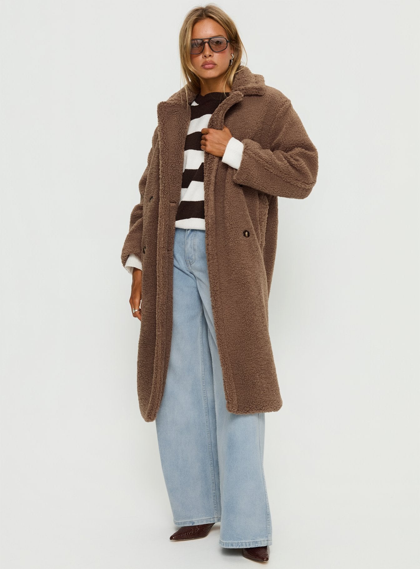 Alternative view of Delora Fluffy Longline Coat Brown