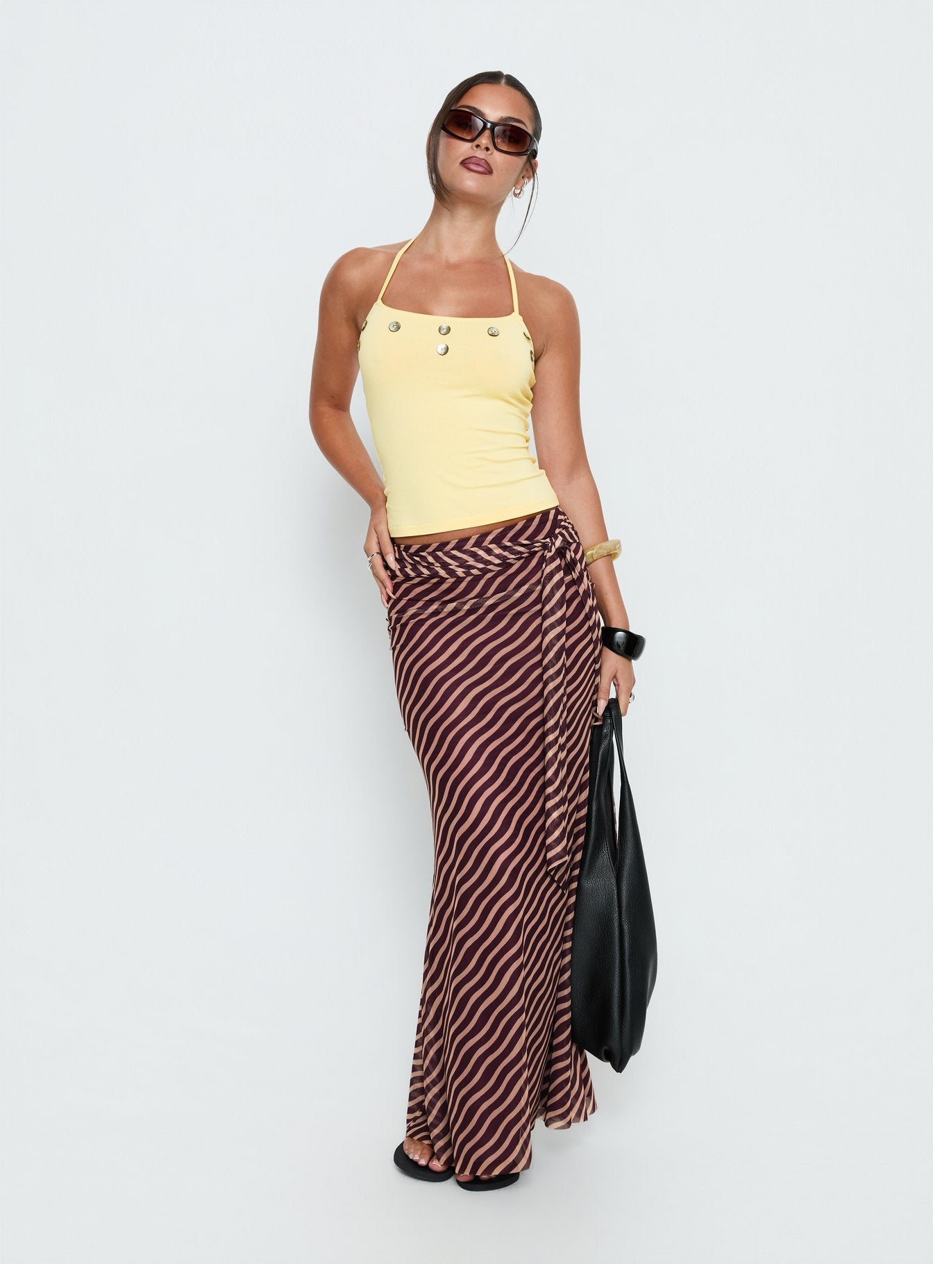 Caviar Tie Maxi Skirt Brown Stripe - Image 3