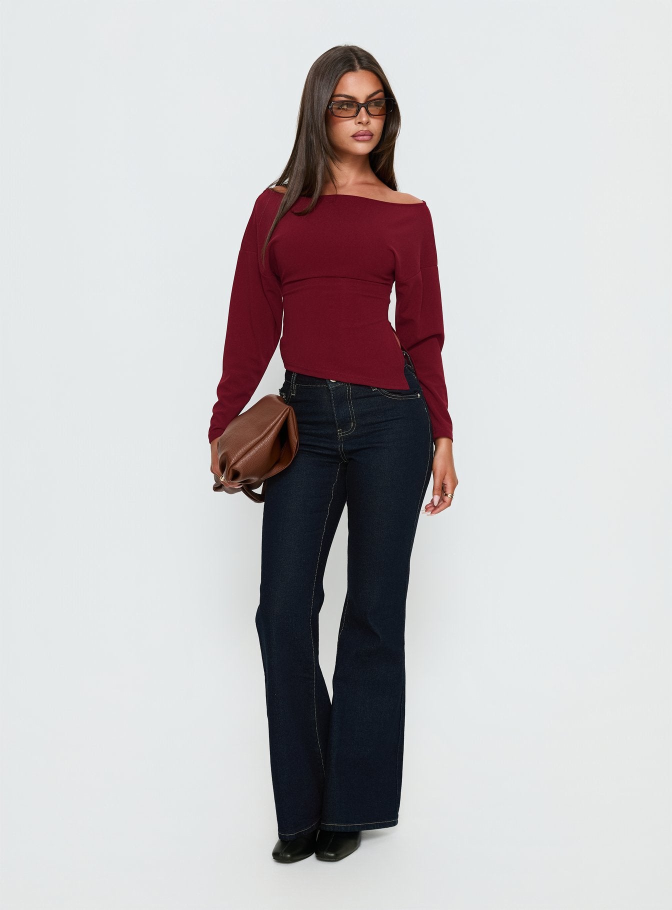 Alternative view of Cieara Off Shoulder Long Sleeve Top Burgundy