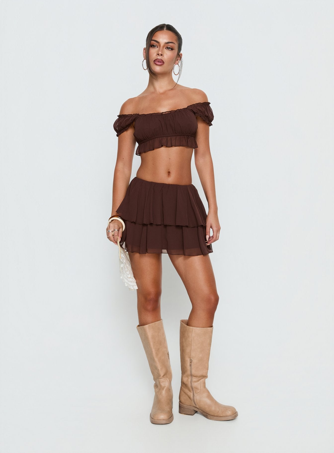 Ackee Tiered Mini Skort Brown - Image 3