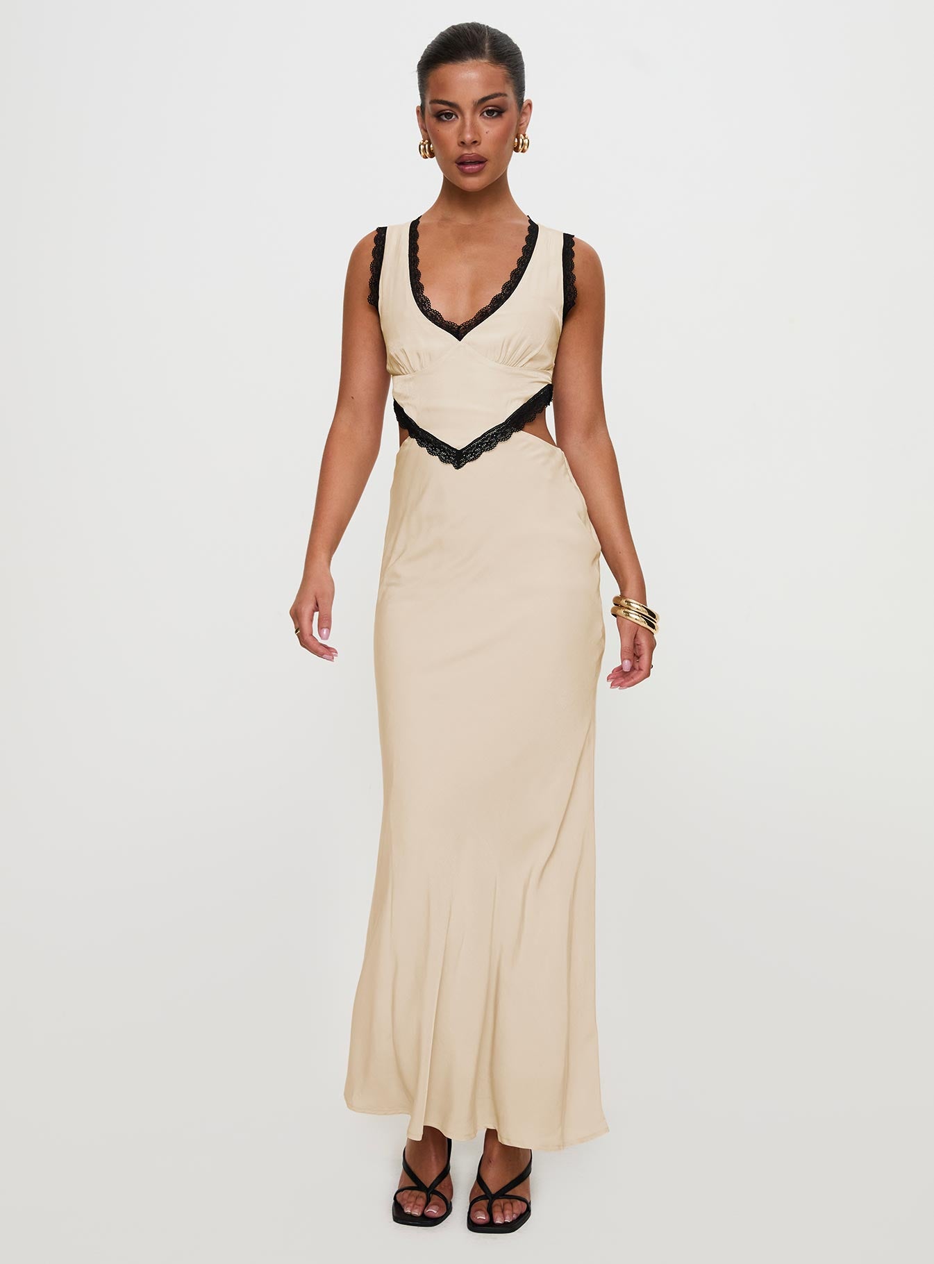 Keila Lace Trim Maxi Dress Cream / Black - Image 8