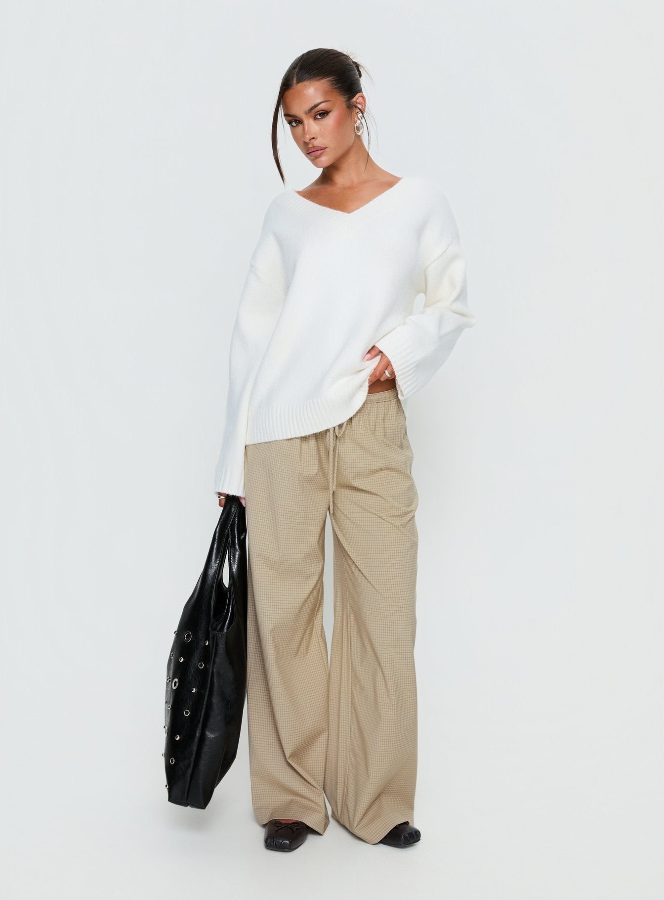 Alternative view of Ketrina Tie Waist Pants Beige Plaid