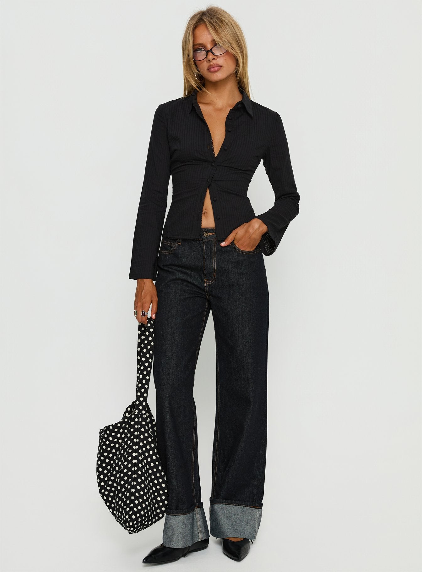 Alternative view of Emersonne Button Up Top Black