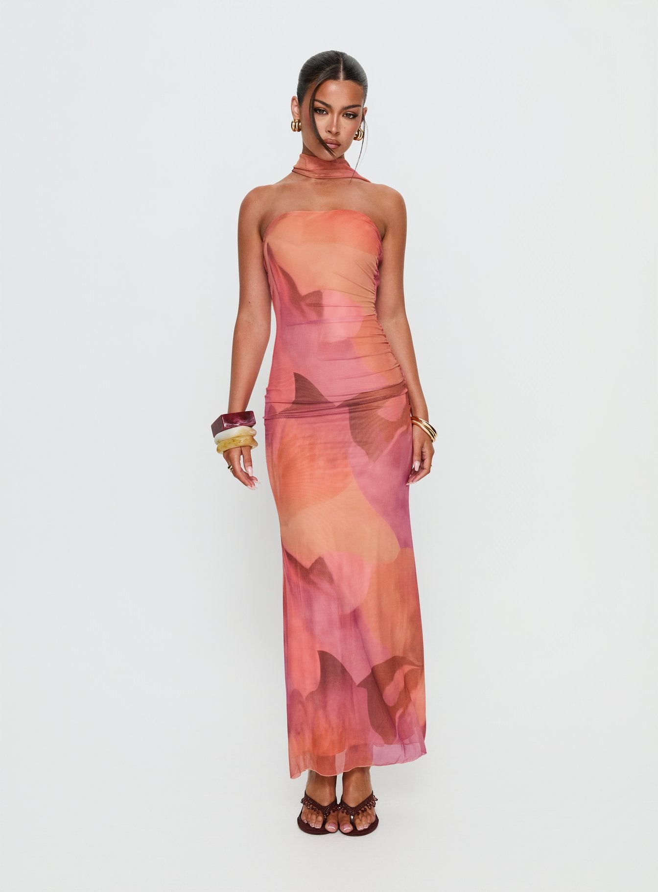 Alternative view of Davynn Scarf Detail Strapless Maxi Dress Pink Multi