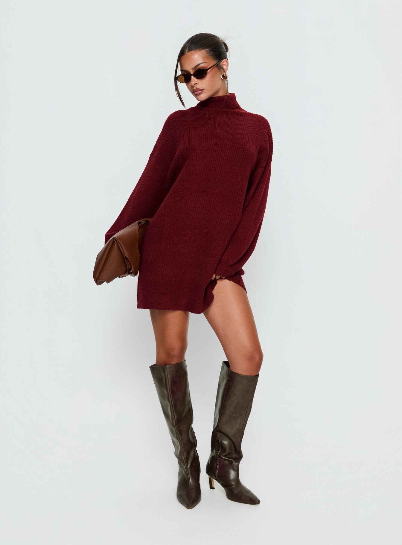 Alternative view of Coleena Long Sleeve Knit Mini Dress Burgundy