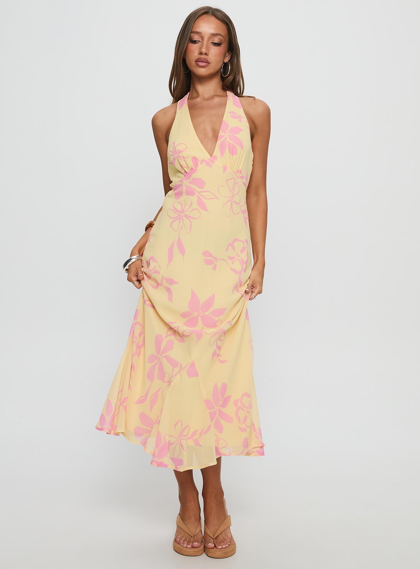 Alternative view of Alayla Halter Midi Dress Yellow Floral