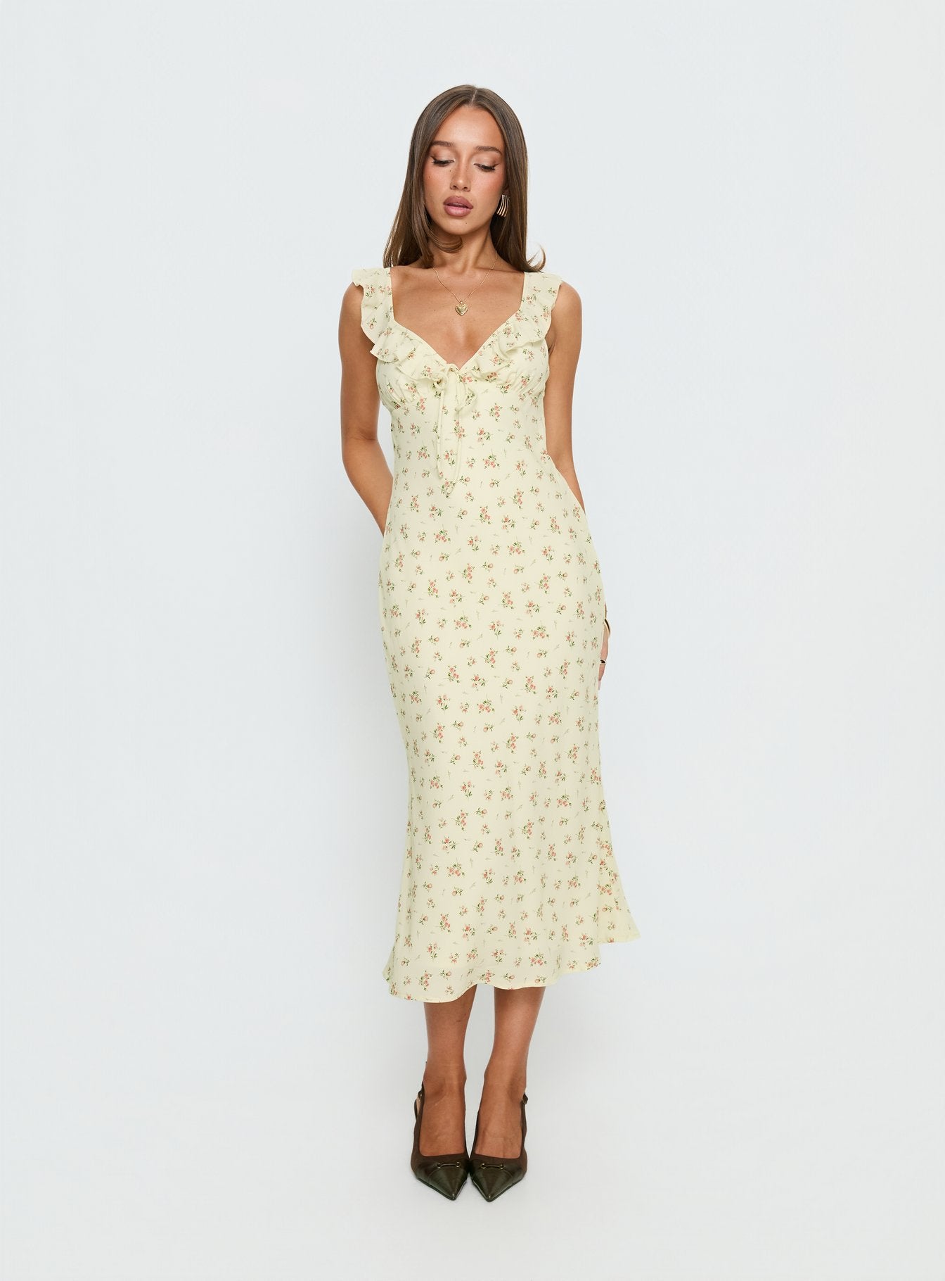 Alternative view of Leabelle Frill V Neck Maxi Dress Yellow Floral