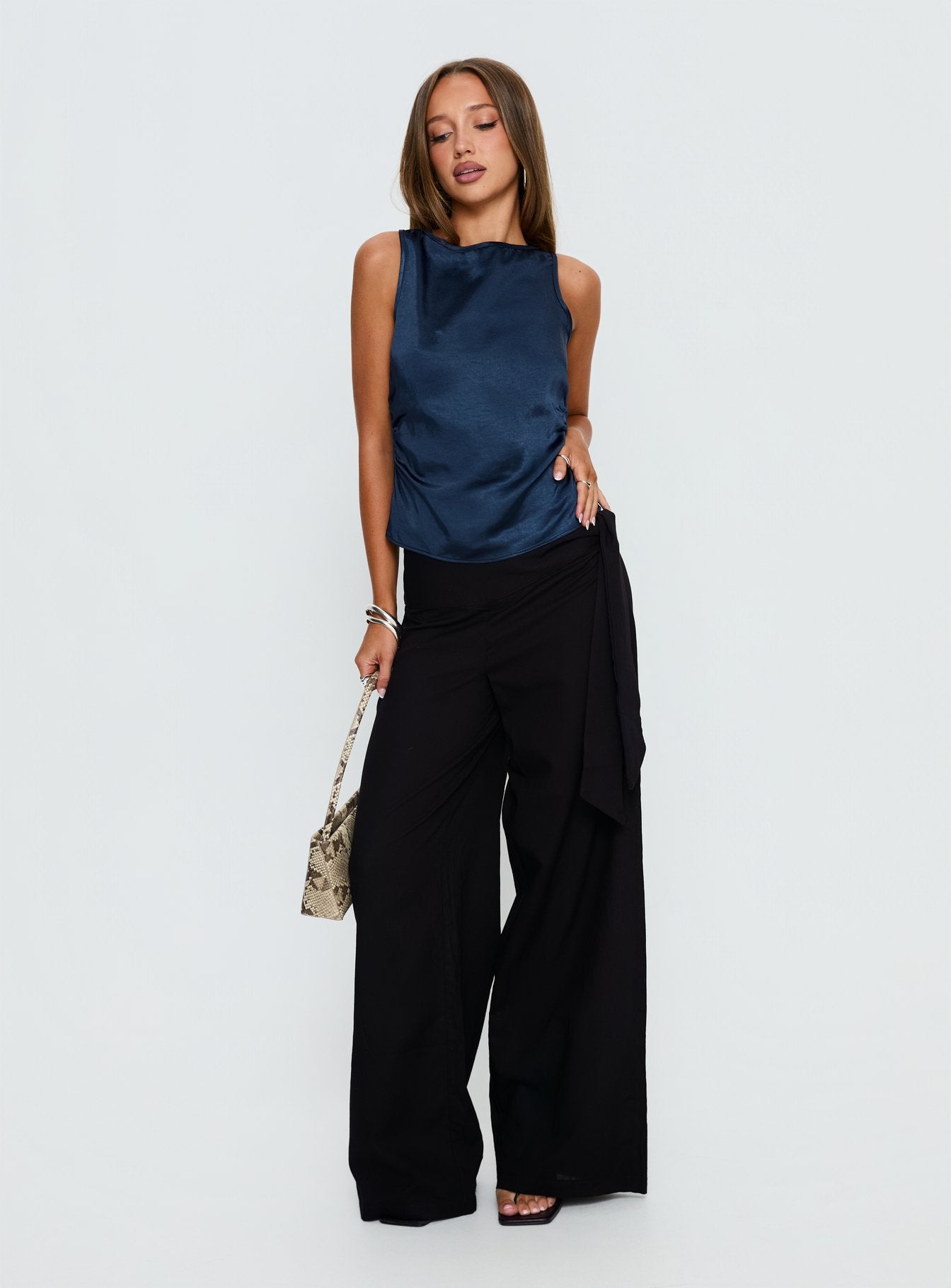 Alternative view of Jennisa Backless Satin Top Navy