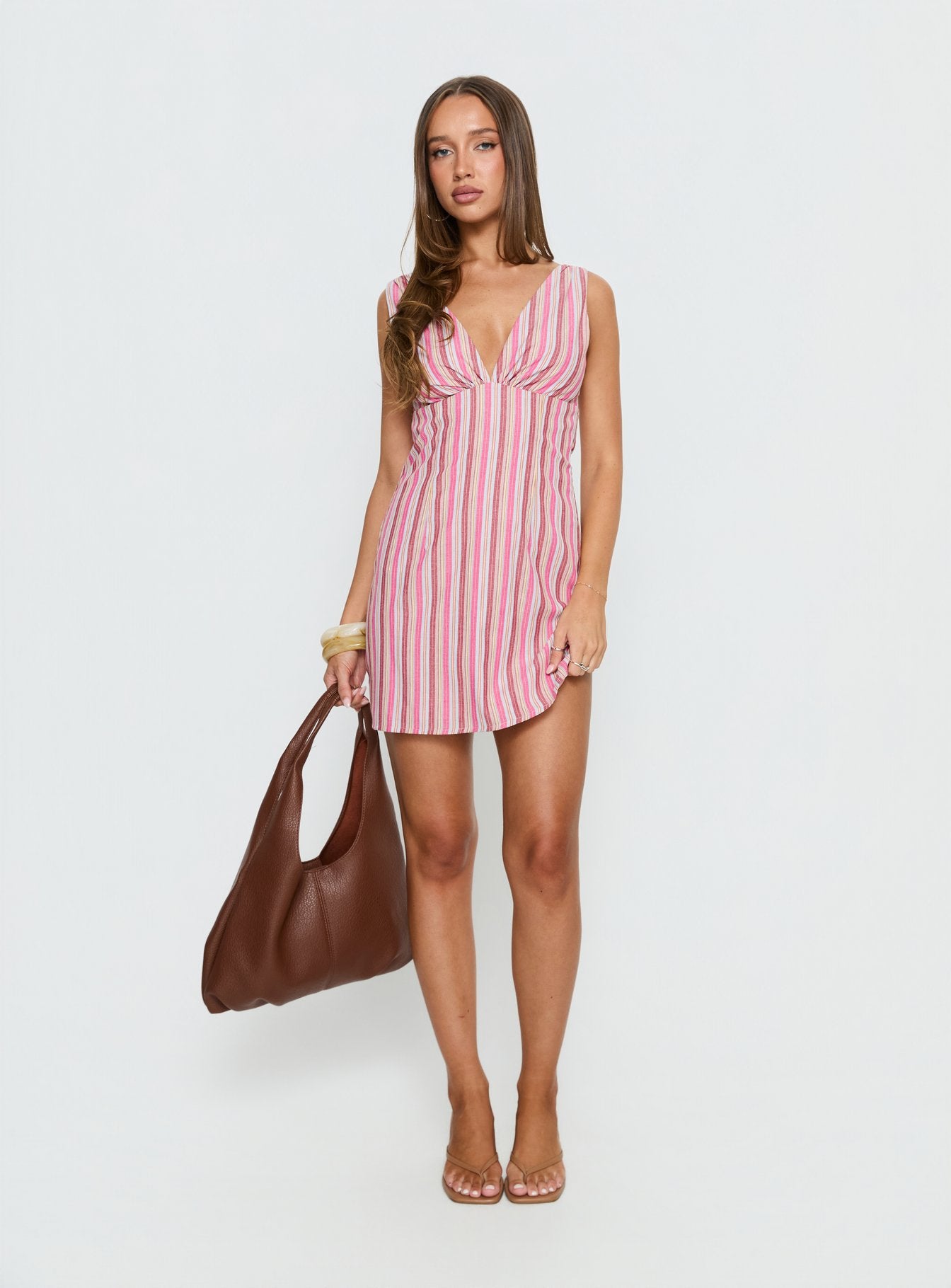 Alternative view of Daphney Plunge Mini Dress Pink Stripe