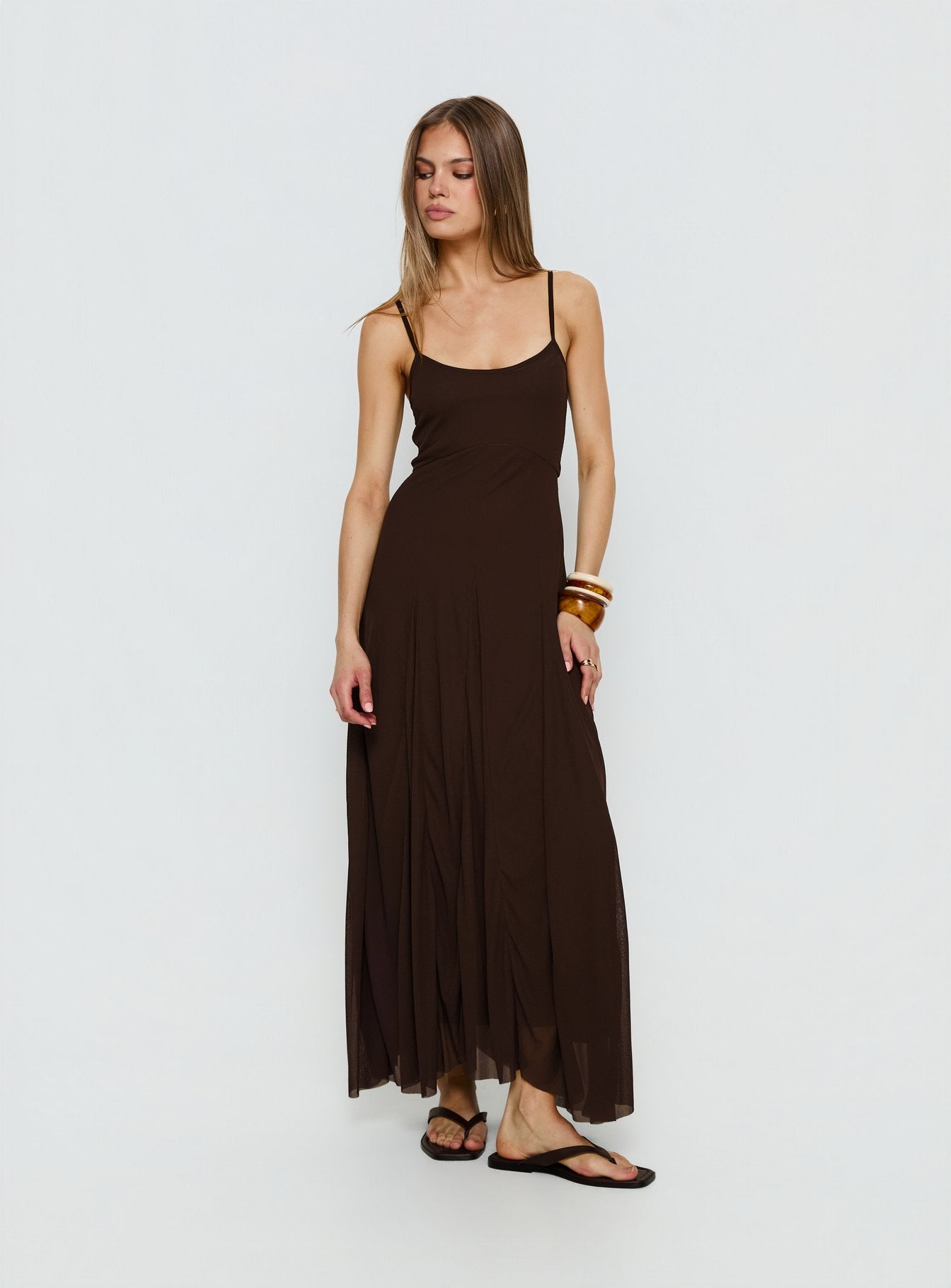 Janeira Pleat Maxi Dress Chocolate - Image 2