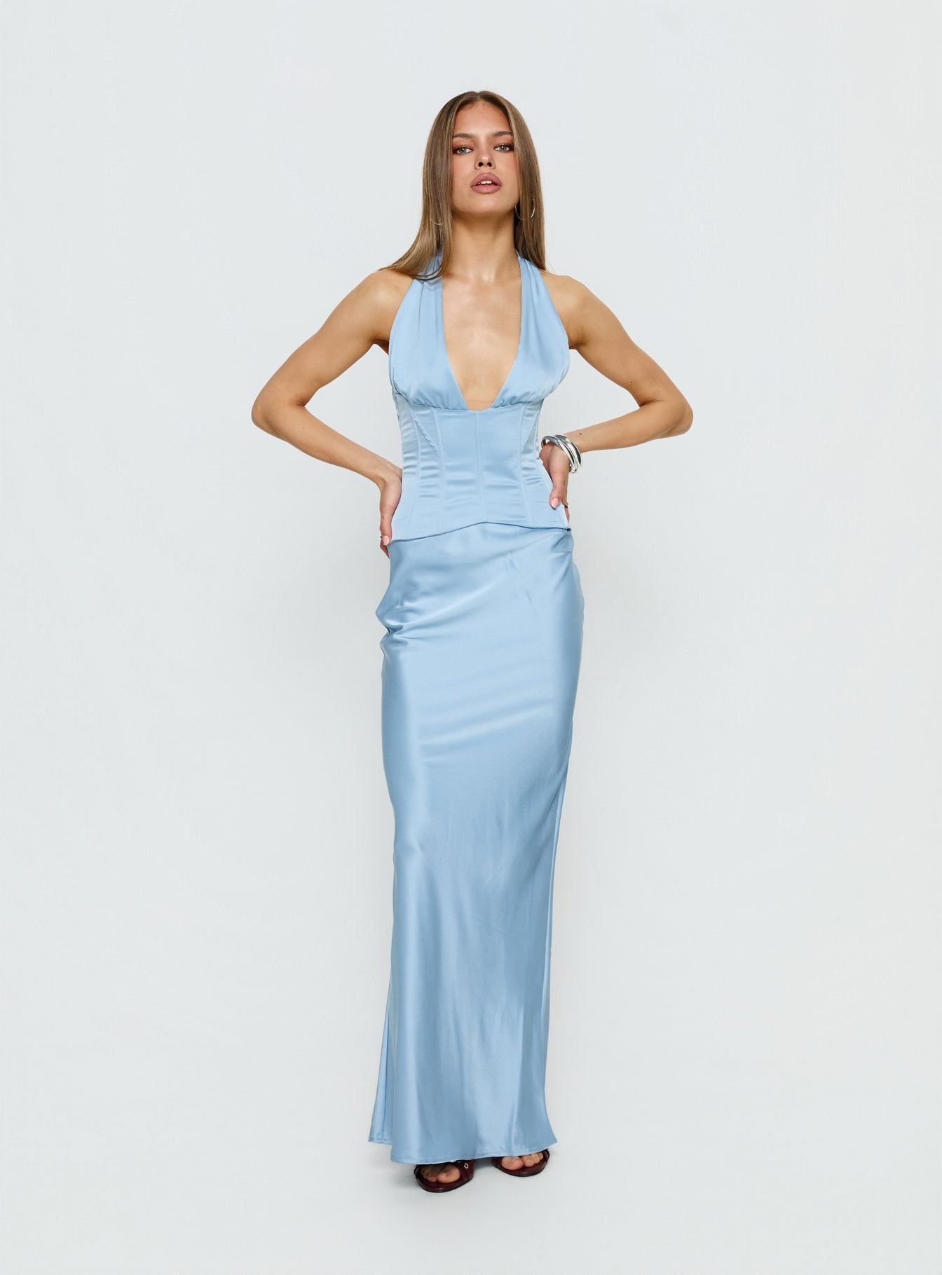 In A Trance Halter Corset Maxi Dress Blue - Image 3