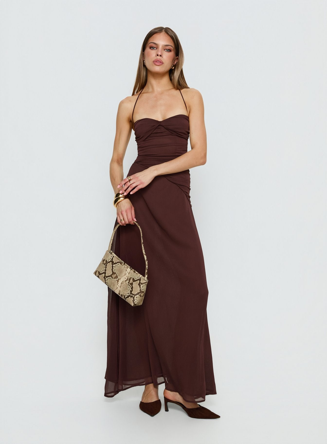 Kaemila Halter Chiffon Maxi Dress Brown - Image 3