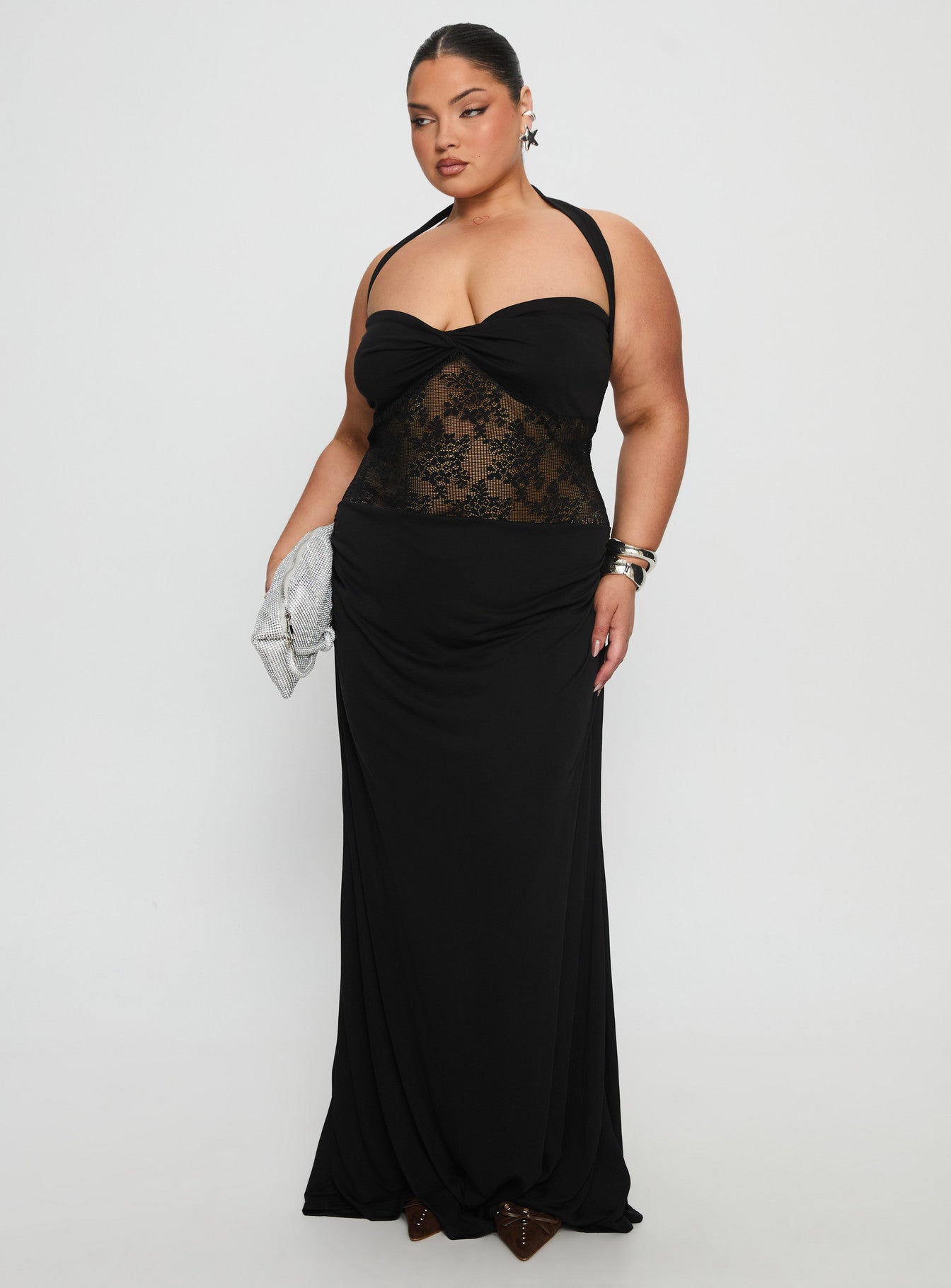 Alternative view of Adalyne Lace Halter Maxi Dress Black Curve