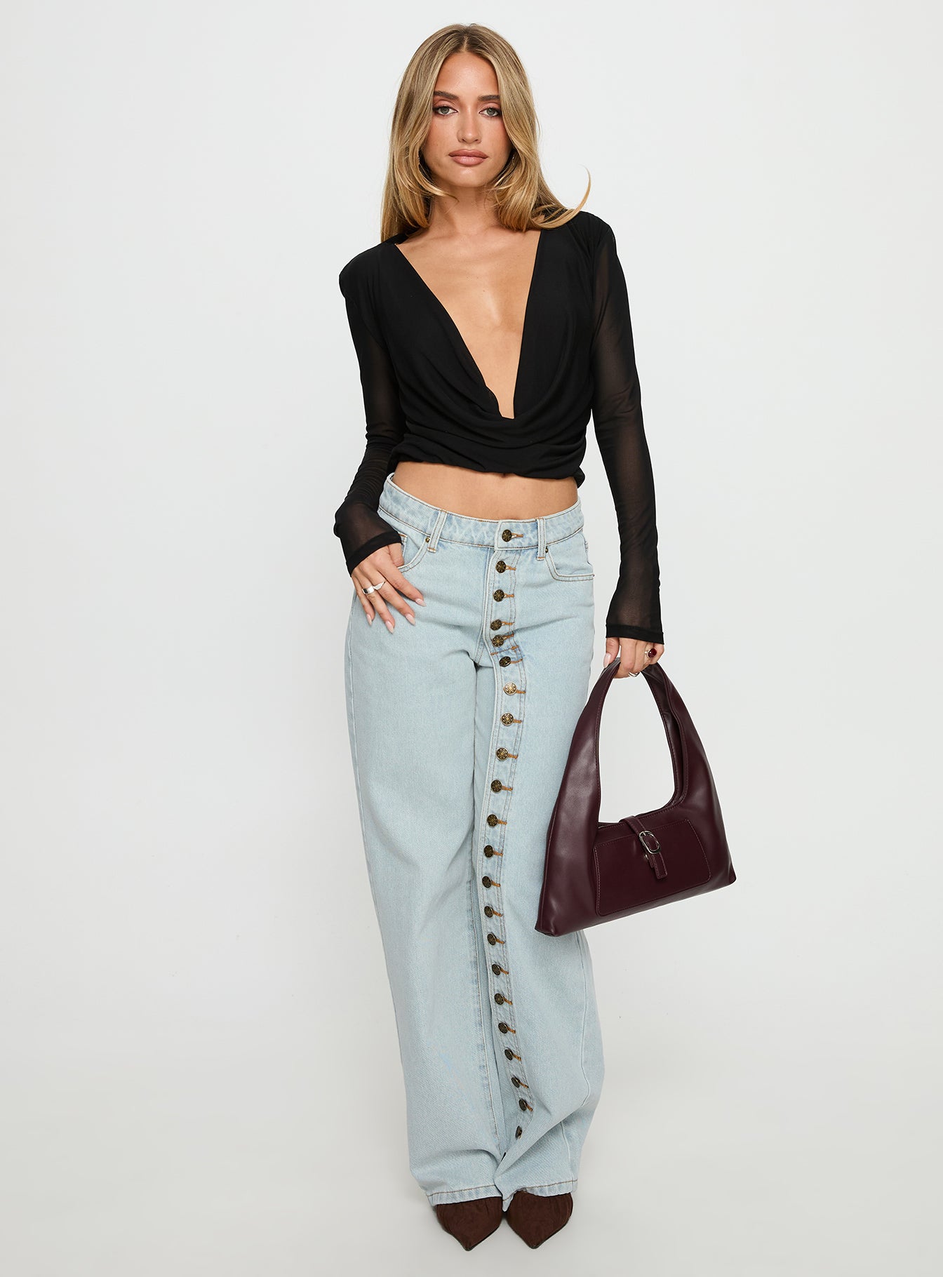 Alternative view of Carefree Days Long Sleeve Cowl Neck Top Black