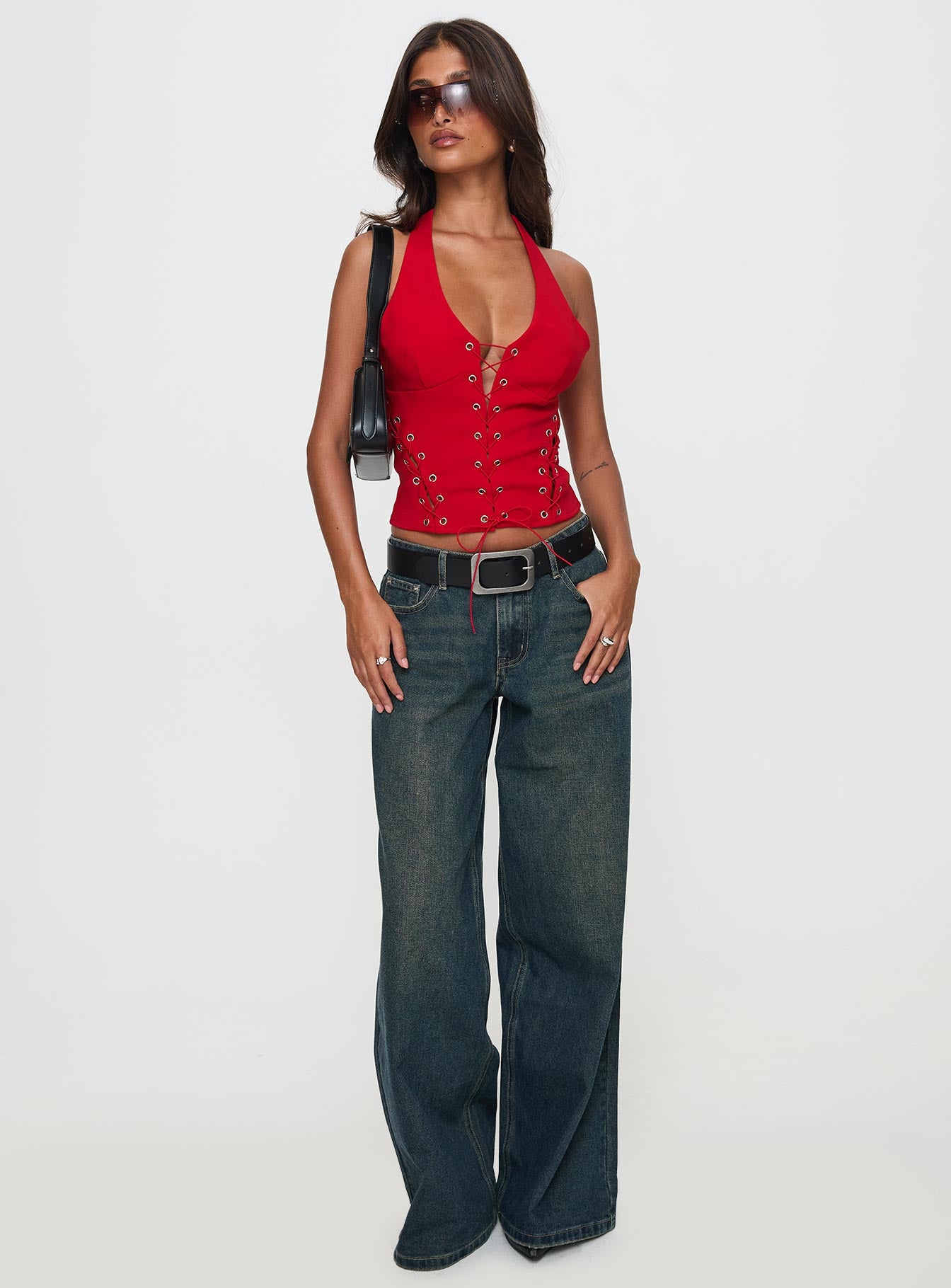 Come See Me Tie Up Halter Top Red - Image 3