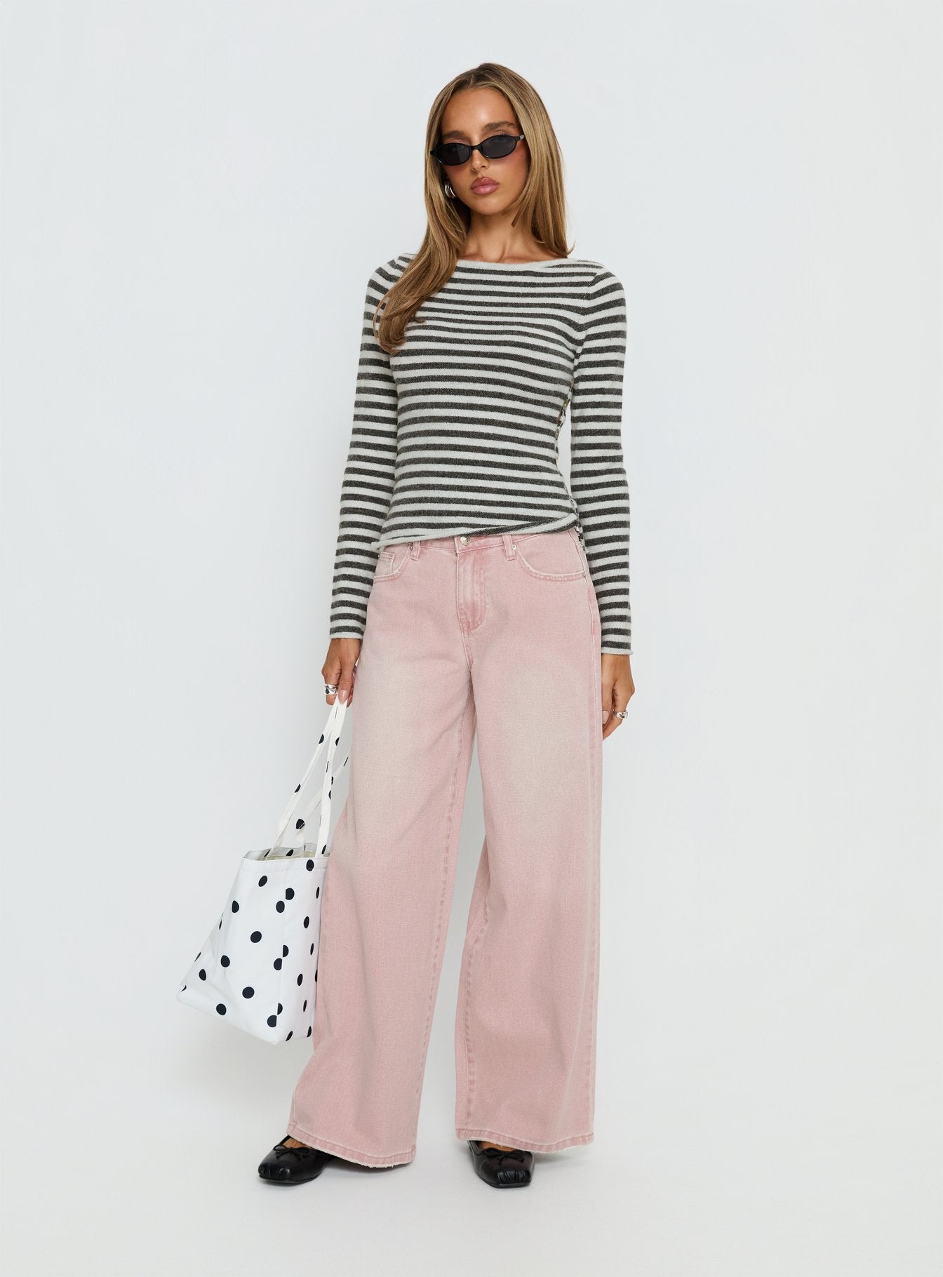 Annalyse Long Sleeve Button Detail Top Stripe - Image 3