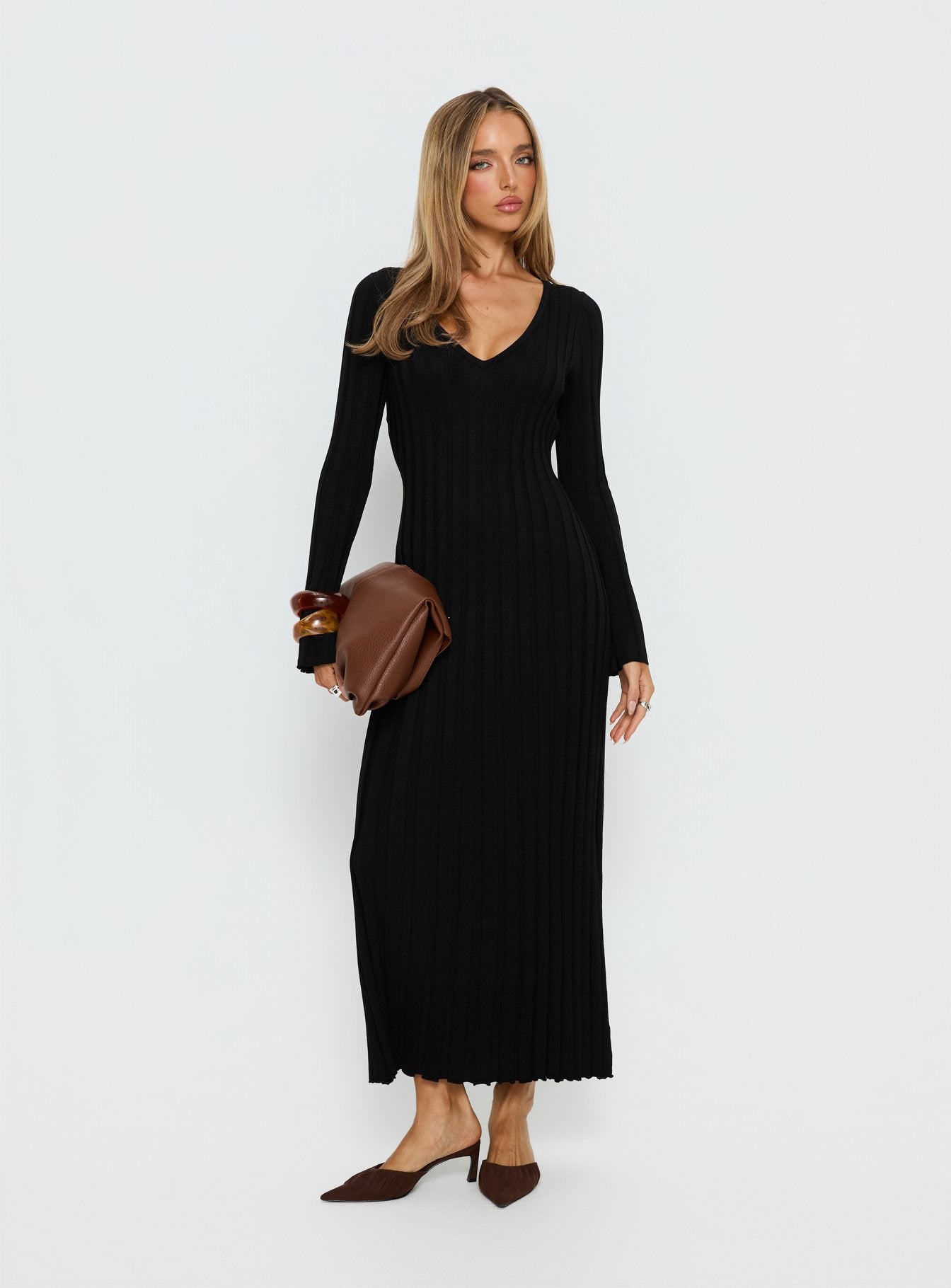 Alternative view of Gratuita Long Sleeve Rib Maxi Dress Black