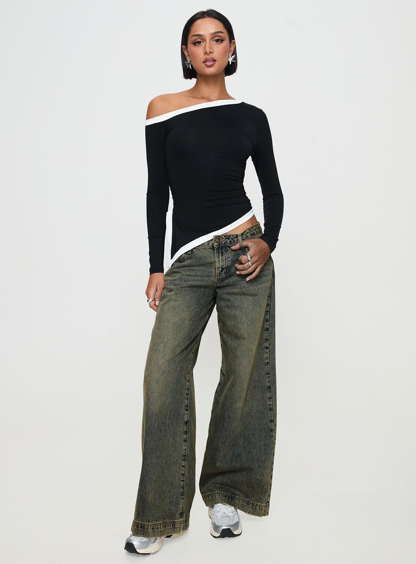 Fake Smile Long Sleeve Top Black - Image 3