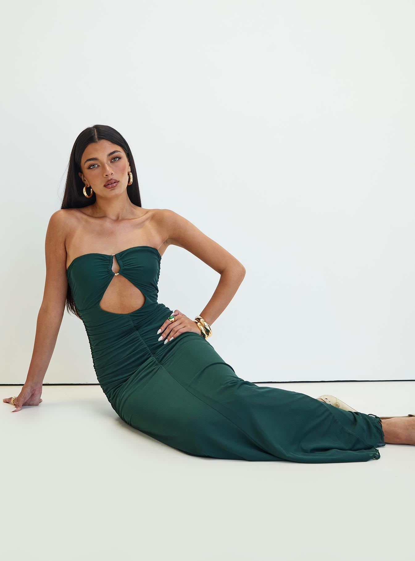 Alternative view of Gomeza Strapless Cut Out Maxi Dress Dark Green