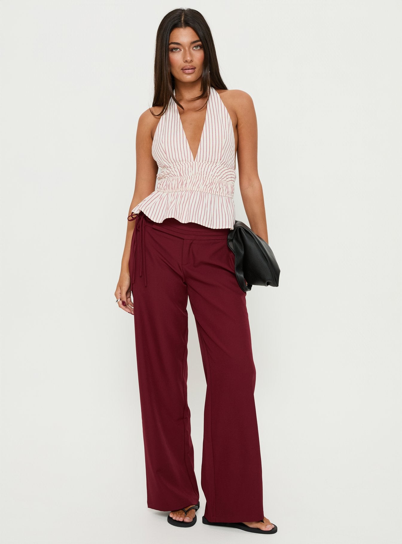 Good Riddance Pleat Tie Slouch Pants Burgundy - Image 2