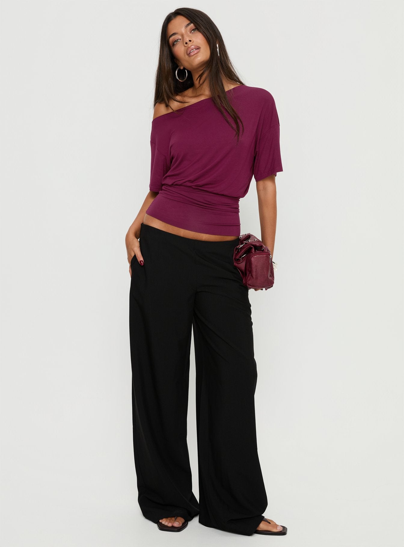 Ashlinn Off Shoulder Drapey Top Cherry Lacquer - Image 3