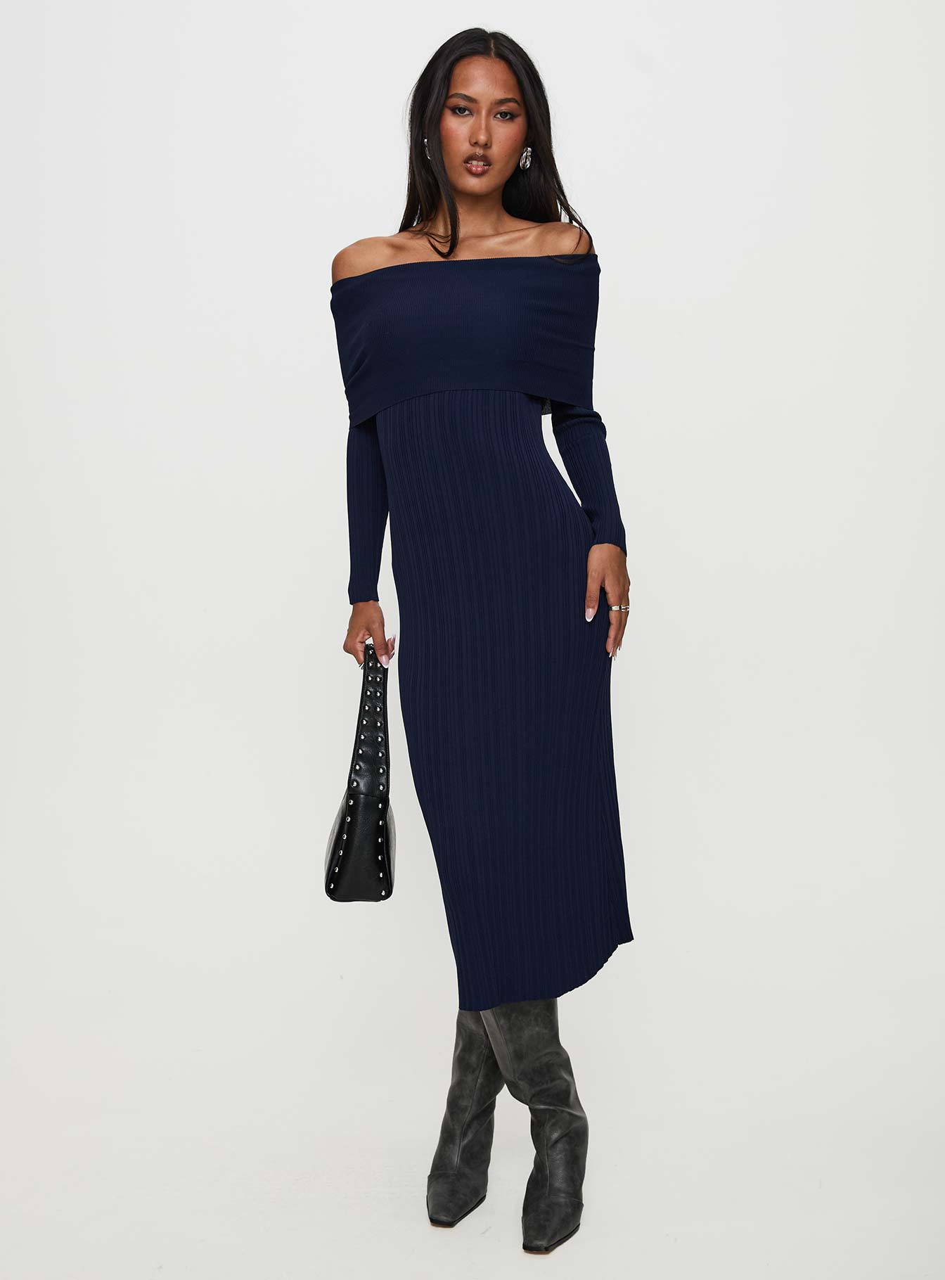 Alternative view of Flisse Long Sleeve Rib Maxi Dress Navy
