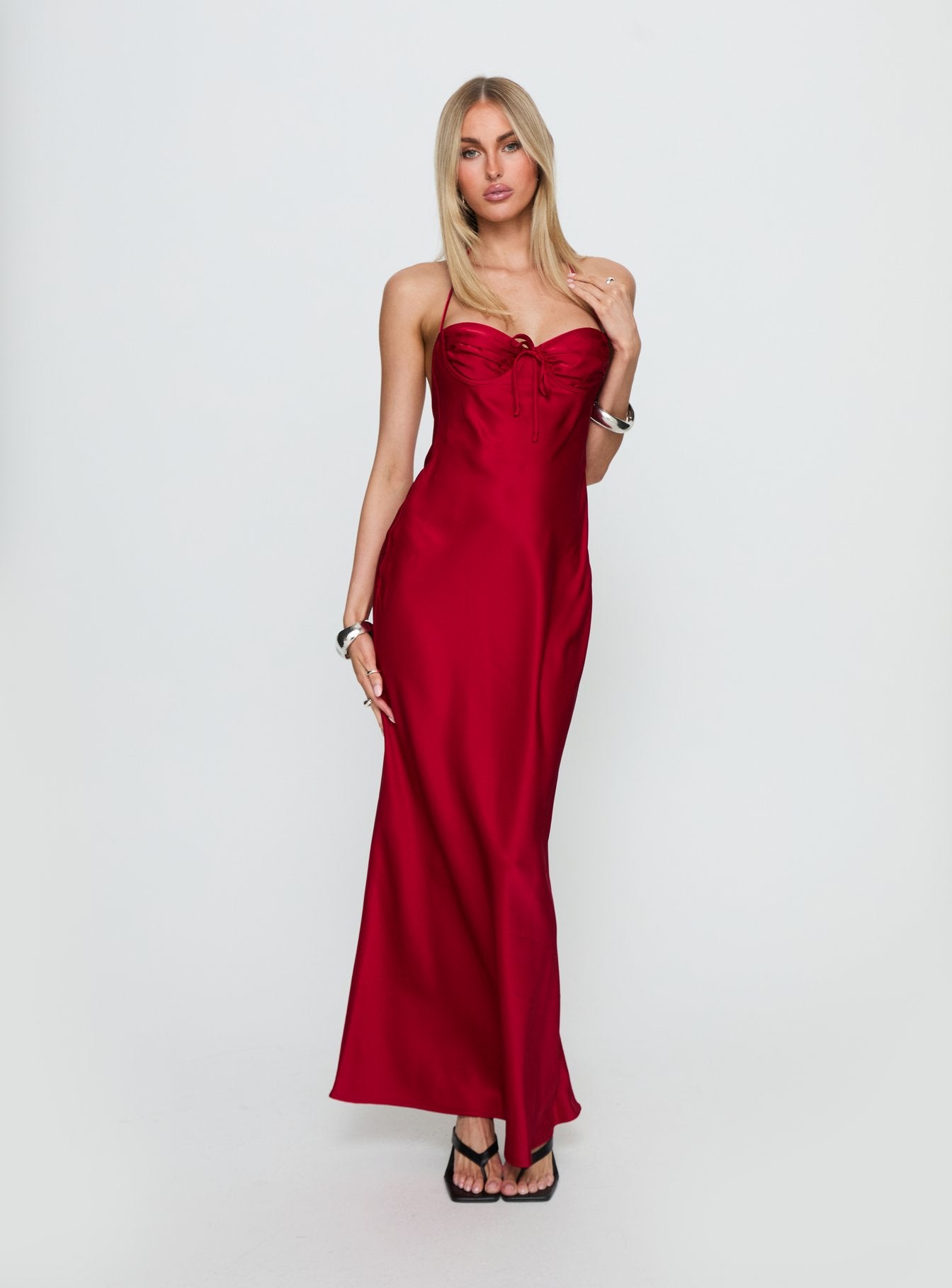 Costella Halter Satin Maxi Dress Red - Image 3