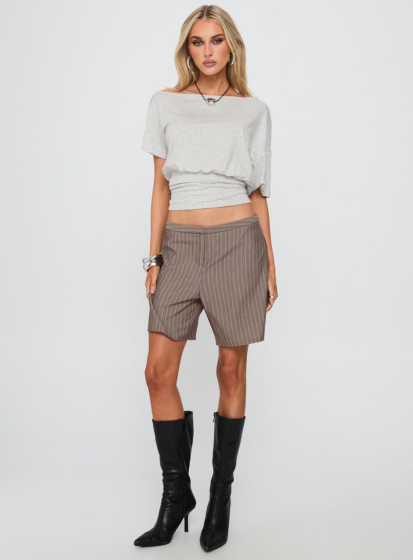 Ashlinn Off Shoulder Drapey Top Grey - Image 3
