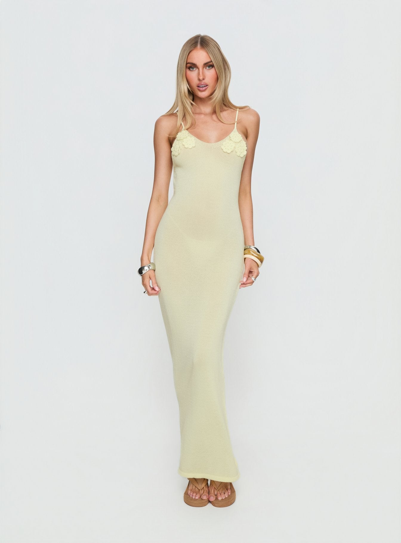 Alternative view of Cinderella Knit Floral Detail Maxi Dress Lemon Yellow